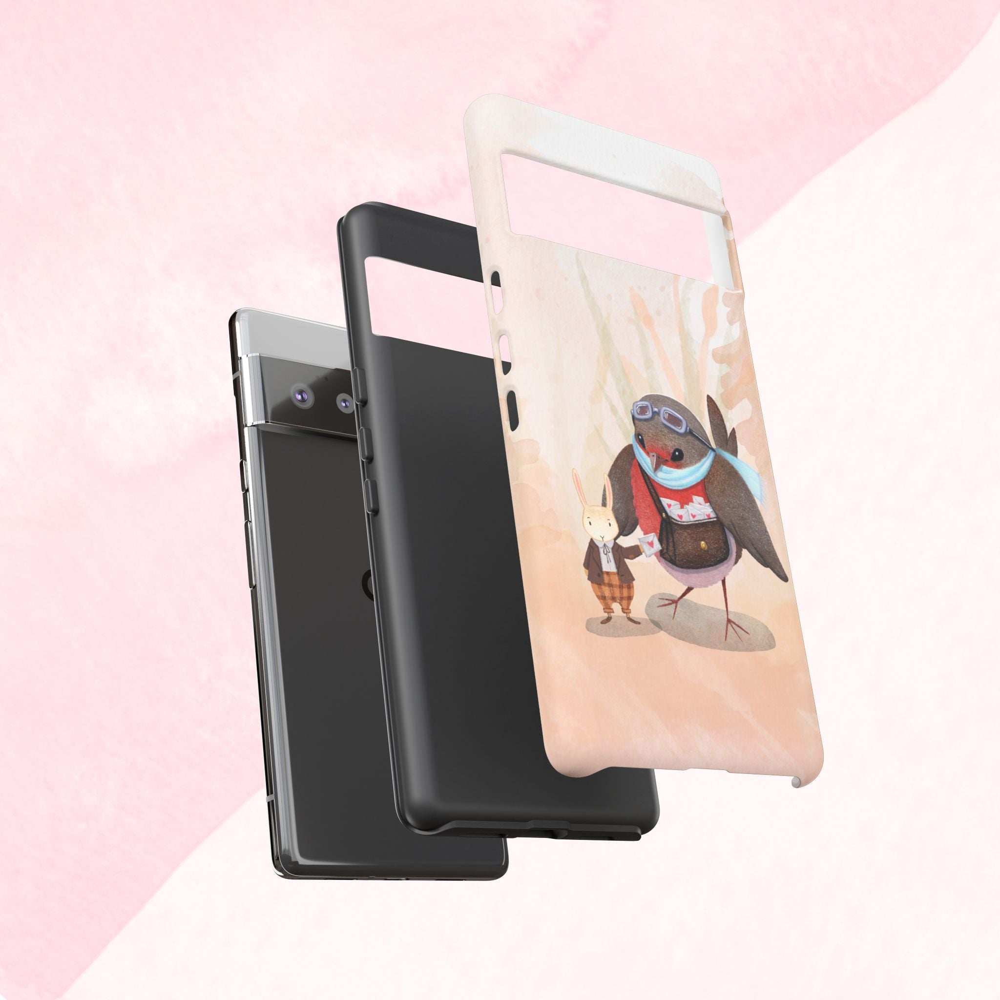 Whimsical Animal Phone Case, Cute Bird and Rabbit Design, Animal Lovers Gift, Nature-Themed Accessory, Eco-Friendly Tech Cover
