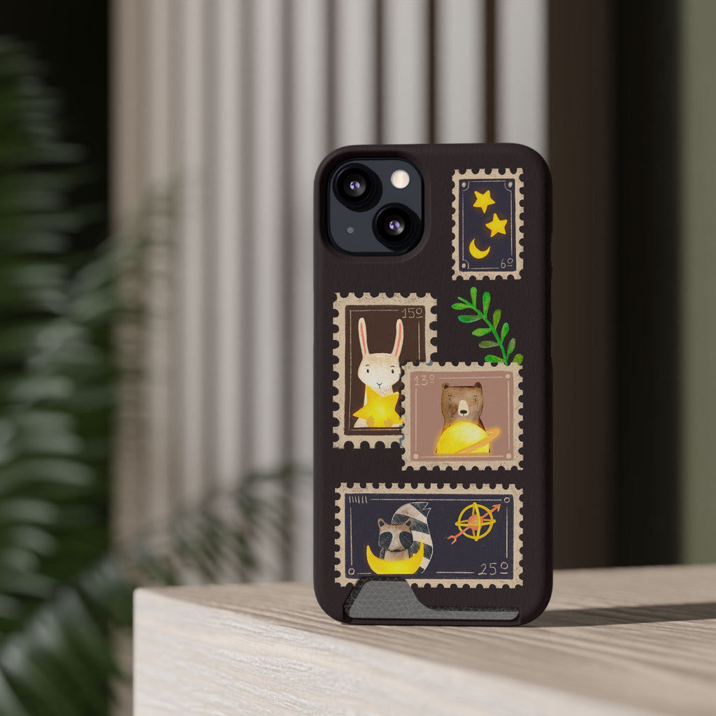 Animal Phone Case with Card Holder - Cute Raccoon, Bear & Bunny Design for iPhone 13 Samsung Galaxy S21/S22 - Pet Lovers Night Sky Style