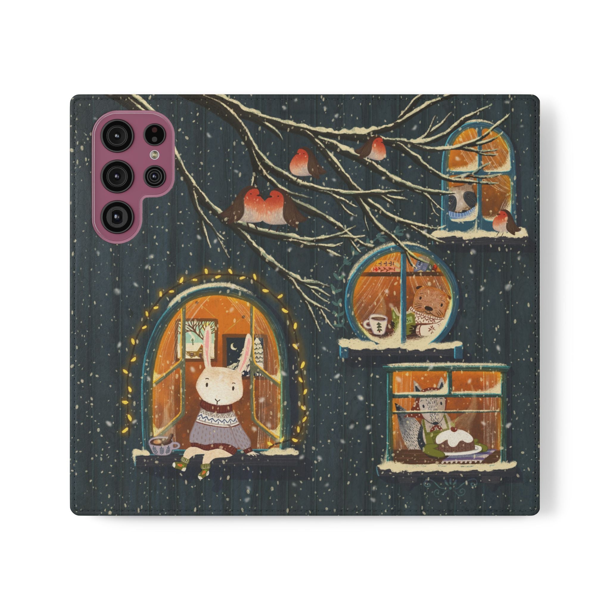 Cozy Winter Cottage Wallet Case, Cute Animals Flip Cover, Vegan Leather, Cozy Vibes, Gift Idea for iPhone 11 12 13 14 15 16, Galaxy S21 S22