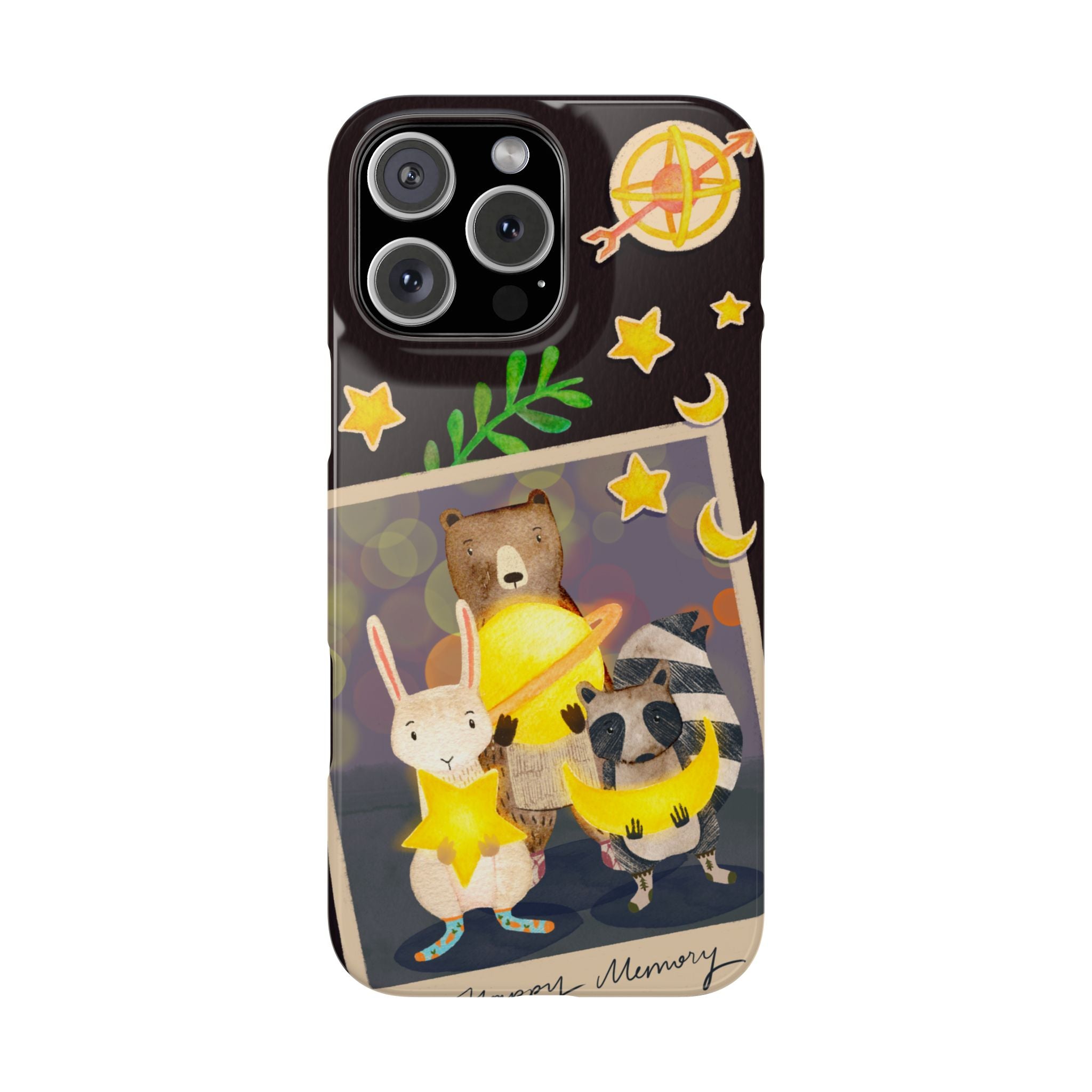Happy Memory Animal Slim Case, Starry Night Friends iPhone Cover, Kawaii Photo Design, iPhone 8 9 X XR 12 13 14 15 16