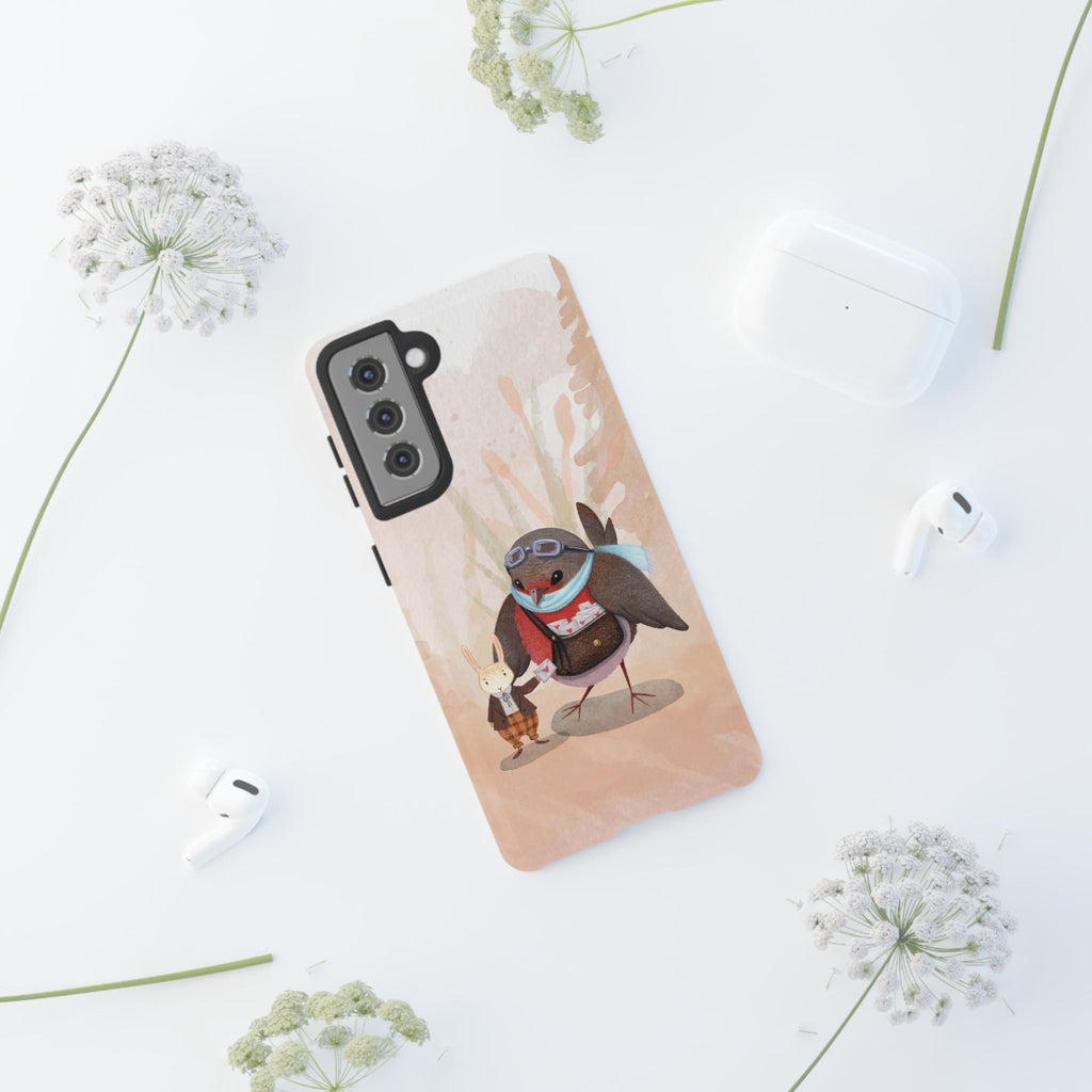 Whimsical Animal Phone Case, Cute Bird and Rabbit Design, Animal Lovers Gift, Nature-Themed Accessory, Eco-Friendly Tech Cover