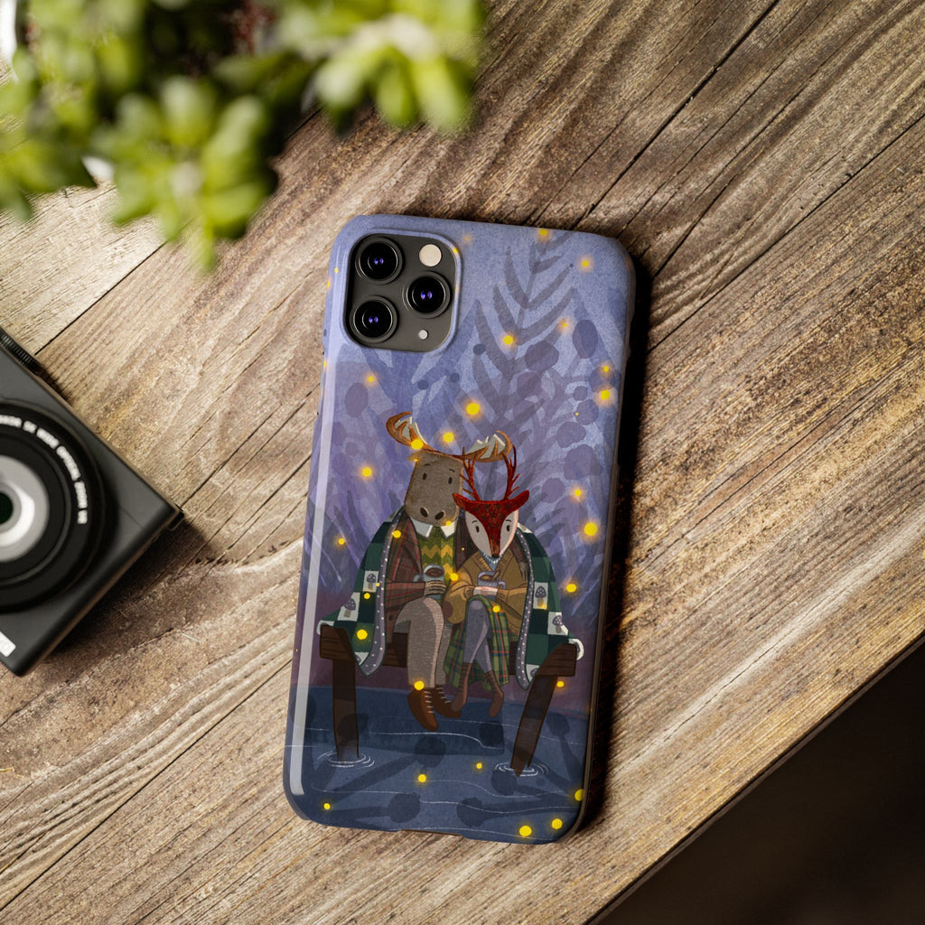 Whimsical Animal Love Slim Phone Cases, Cute Holiday Gifts, Cozy Home Decor, Nature Lover Accessories, Couples Gifts