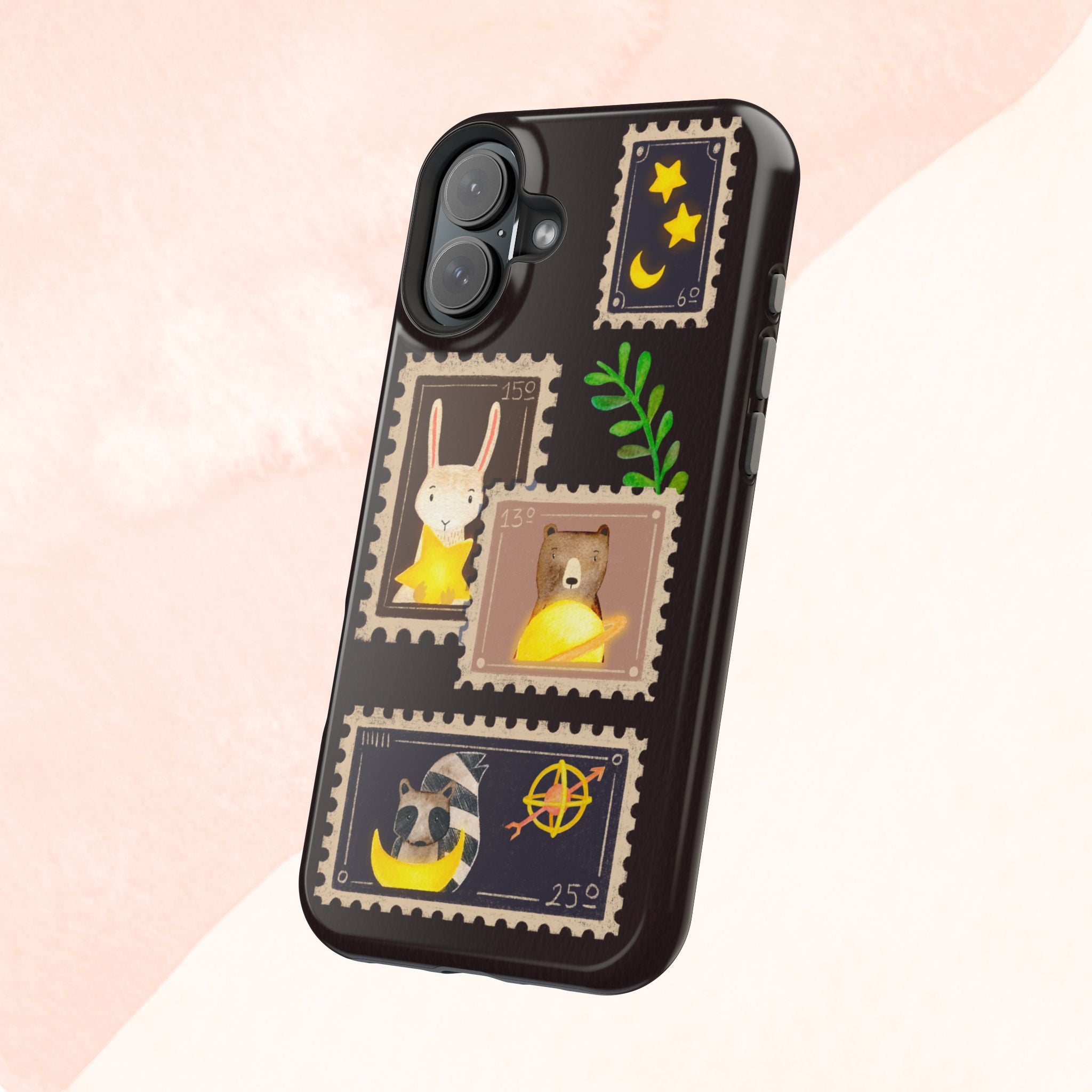 Cute Animal Stamp Phone Case, Quirky Gift for Animal Lovers, Personalized Case for Holidays, Unique Phone Accessory