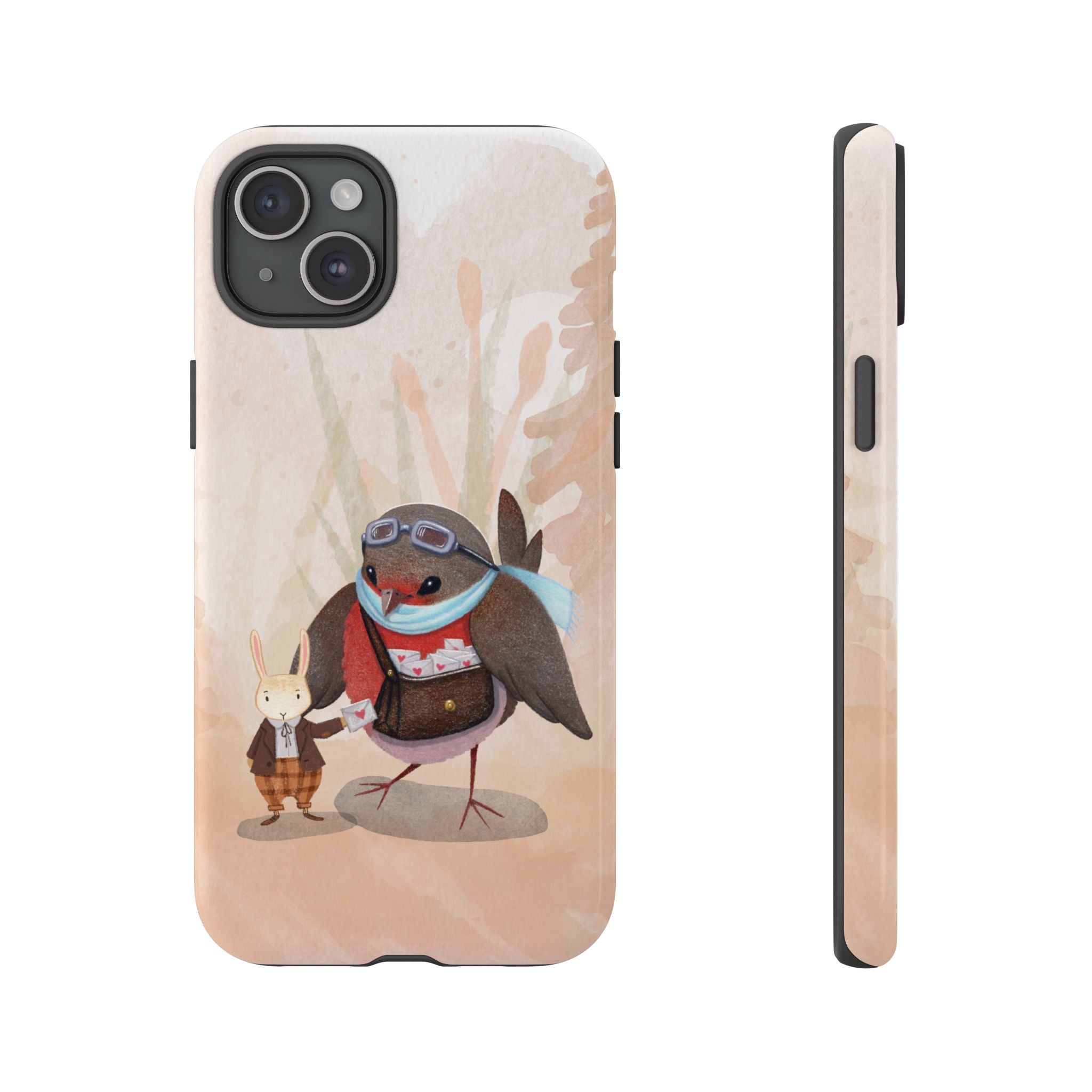 Whimsical Animal Phone Case, Cute Bird and Rabbit Design, Animal Lovers Gift, Nature-Themed Accessory, Eco-Friendly Tech Cover