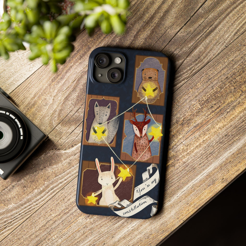 Constellation Friends Slim Case, Woodland Portrait iPhone Cover, Star Collector Design, Cute Kawaii Gift, Phone 8 9 X XR 11 12 13 14 15 16