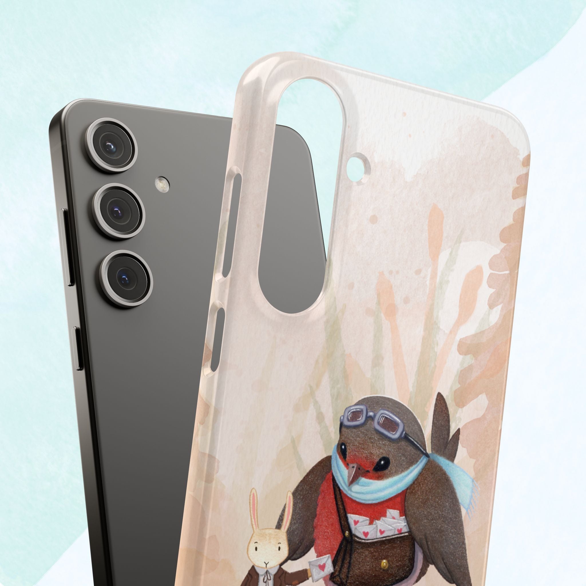 Whimsical Animal Snap Cases, Cute Phone Case, Handmade Bird and Bunny Design, Gift for Animal Lovers, Unique Smartphone Cover