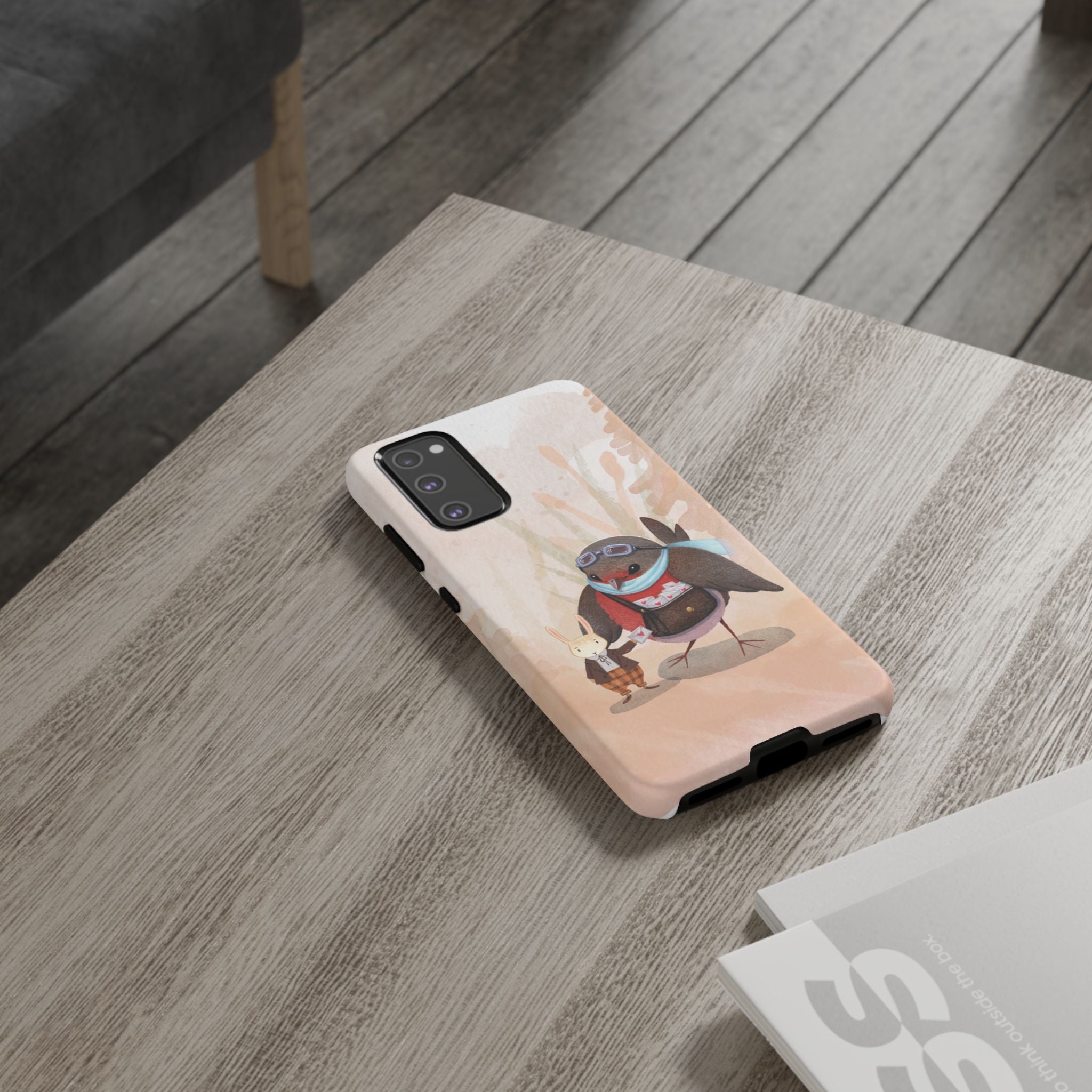 Whimsical Animal Phone Case, Cute Bird and Rabbit Design, Animal Lovers Gift, Nature-Themed Accessory, Eco-Friendly Tech Cover