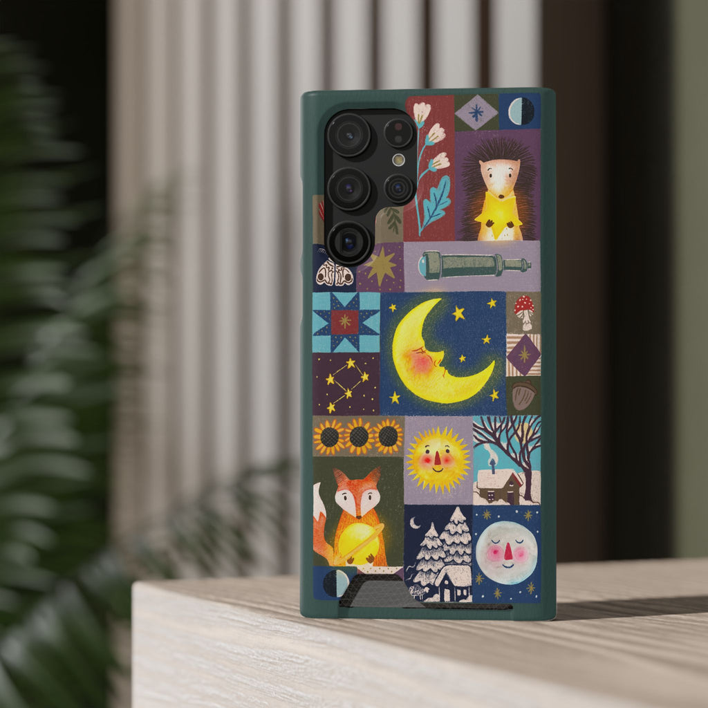 Magical Celestial Patchwork Phone Card Case - Cute Forest Animals Design, Perfect Gift for Nature Lovers, Kids & Adults, Ideal for Birthdays