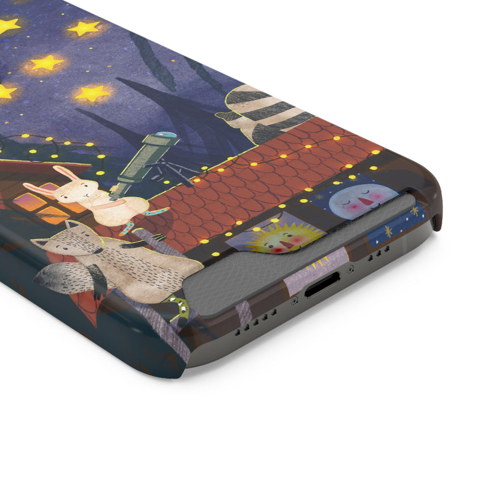 Stargazing Animals Phone Case With Card Holder - Cute Animal Design for Kids, Gift for Urban Explorers, Night Sky Vibes, Fun Accessory