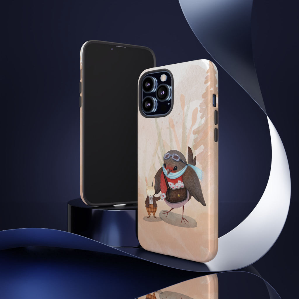 Whimsical Animal Phone Case, Cute Bird and Rabbit Design, Animal Lovers Gift, Nature-Themed Accessory, Eco-Friendly Tech Cover