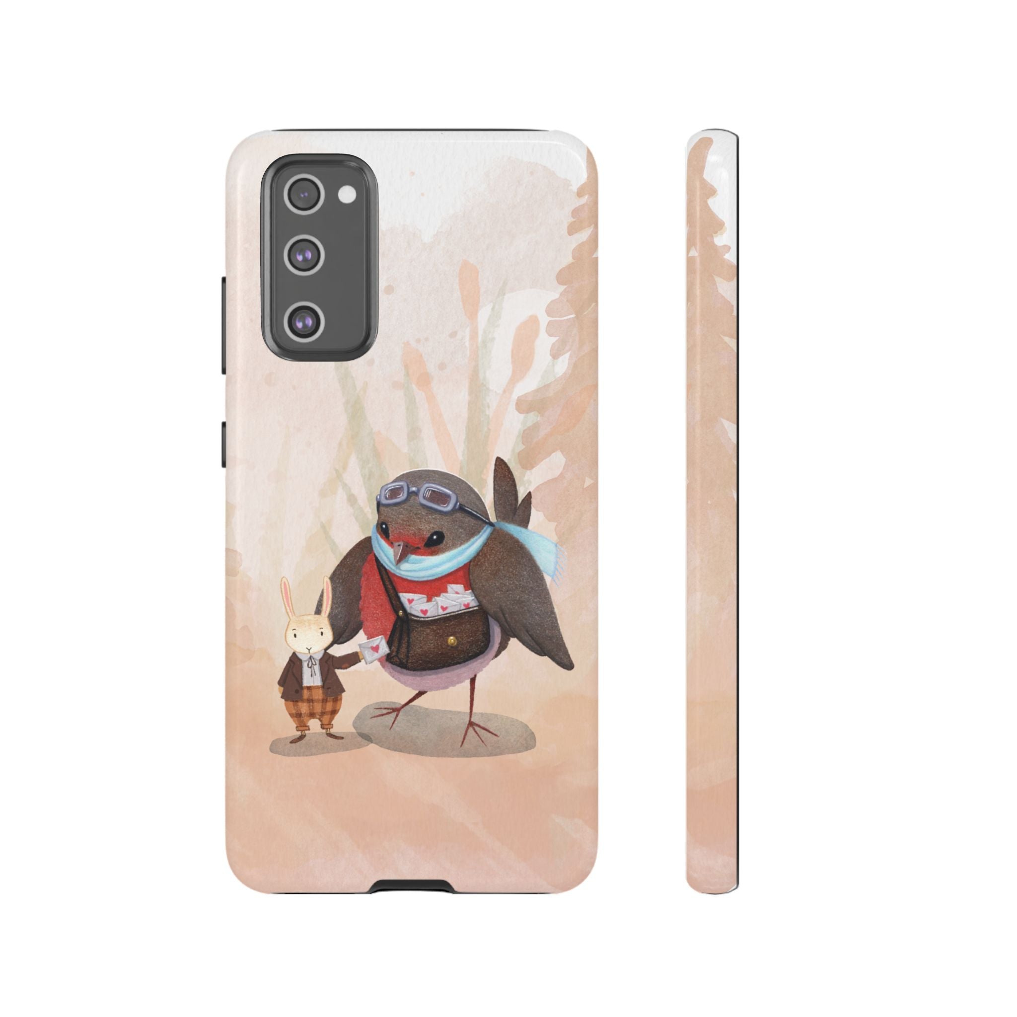 Whimsical Animal Phone Case, Cute Bird and Rabbit Design, Animal Lovers Gift, Nature-Themed Accessory, Eco-Friendly Tech Cover