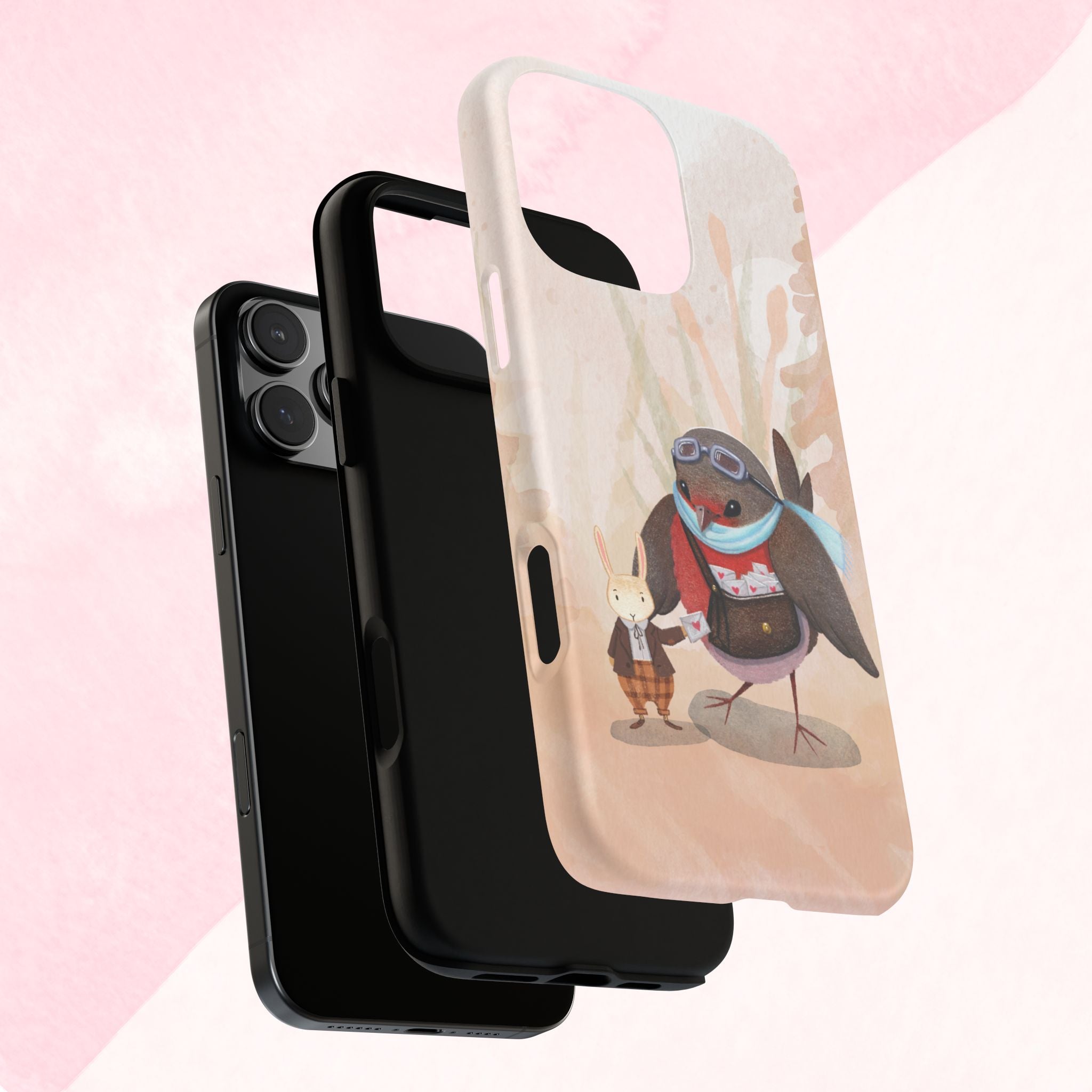 Whimsical Animal Phone Case, Cute Bird and Rabbit Design, Animal Lovers Gift, Nature-Themed Accessory, Eco-Friendly Tech Cover