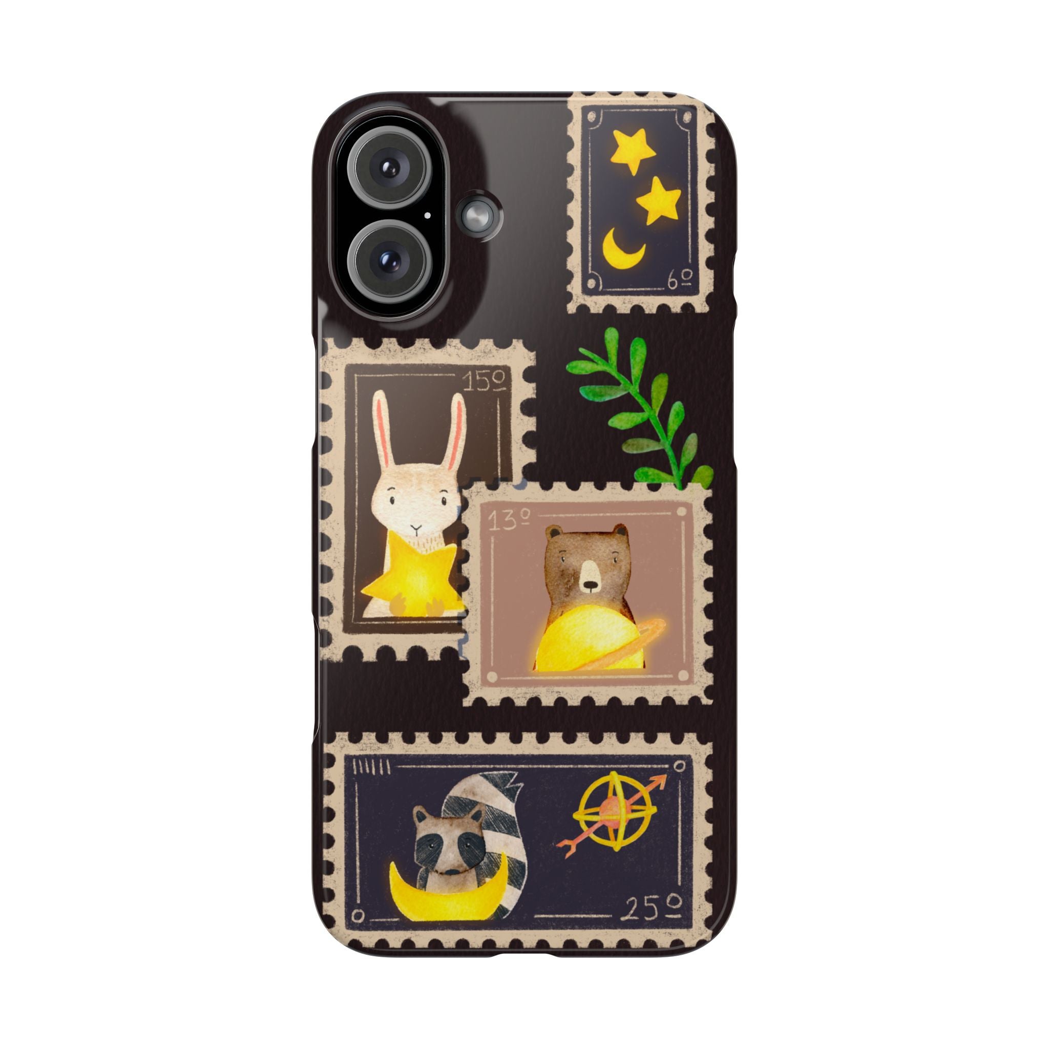 Woodland Stamp Vintage Style Glossy iPhone Case | Cute Phone Cover, Animal Lover Gift, Unique Birthday Gift, iPhone XR, 12, 13, 14, 15, 16