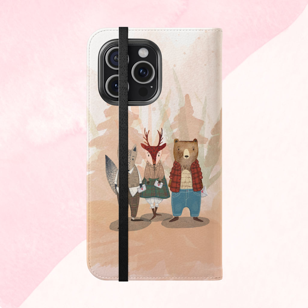 Whimsical Animal Flip Cases for Phones, Cute Woodland Creatures, Forest Friends Phone Cover, Animal Lover Gift, Phone Wallet