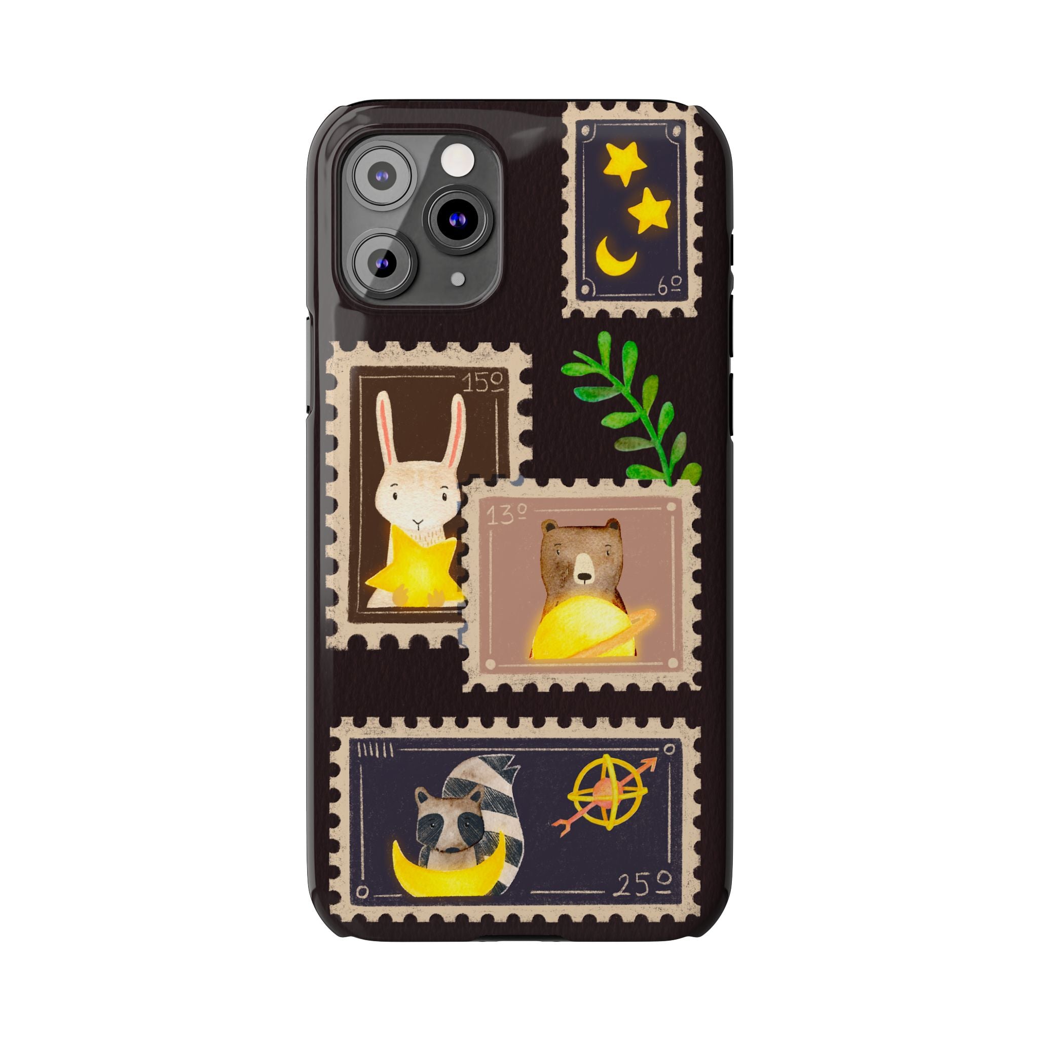 Woodland Stamp Vintage Style Glossy iPhone Case | Cute Phone Cover, Animal Lover Gift, Unique Birthday Gift, iPhone XR, 12, 13, 14, 15, 16