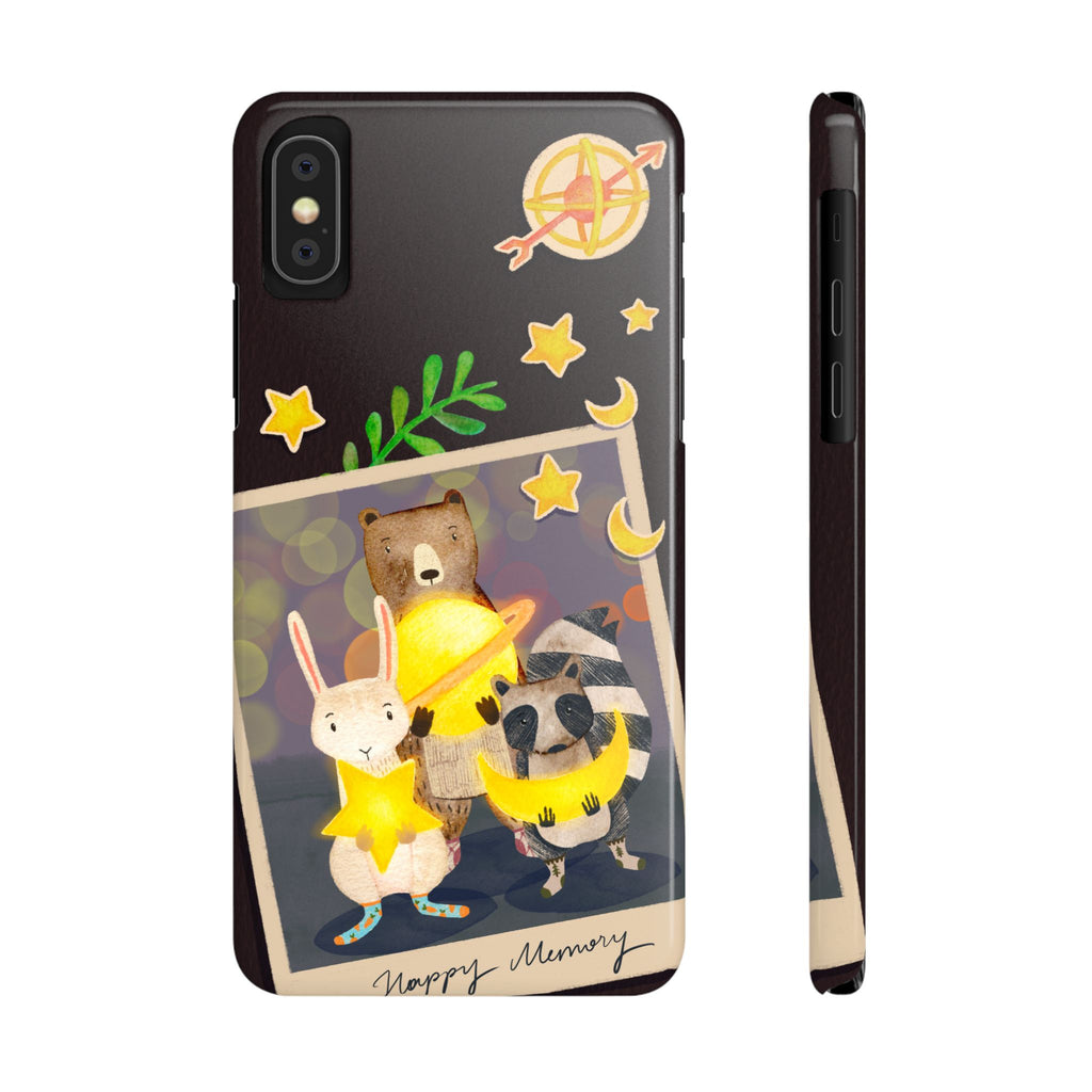 Happy Memory Animal Slim Case, Starry Night Friends iPhone Cover, Kawaii Photo Design, iPhone 8 9 X XR 12 13 14 15 16