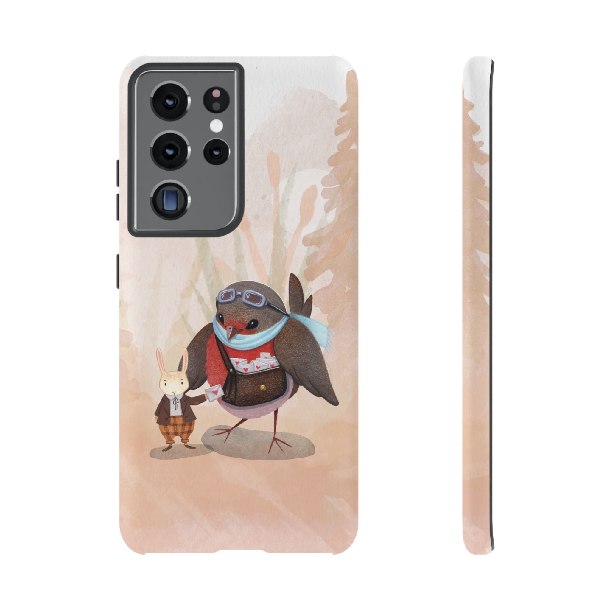 Whimsical Animal Phone Case, Cute Bird and Rabbit Design, Animal Lovers Gift, Nature-Themed Accessory, Eco-Friendly Tech Cover