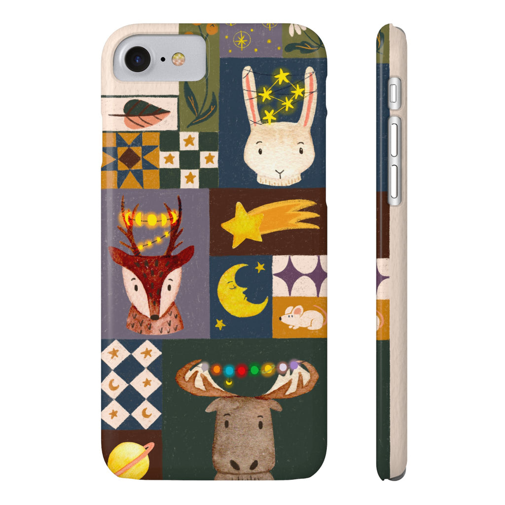 Holiday Night Sky Slim Case, Cute Forest Creatures iPhone Cover, Bunny Deer Moose, iPhone 7 8 X XR XS 11 12 13 14 15 16
