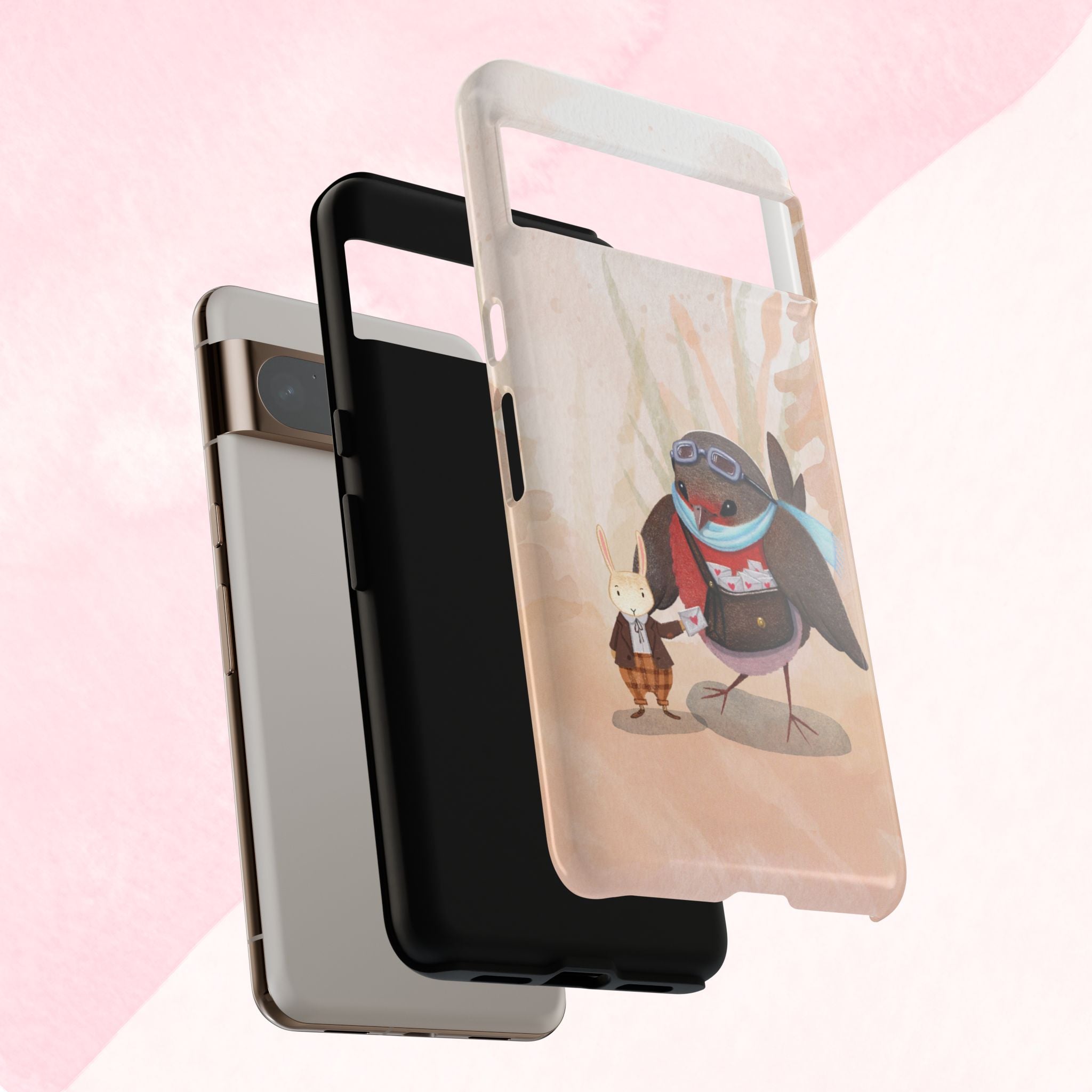 Whimsical Animal Phone Case, Cute Bird and Rabbit Design, Animal Lovers Gift, Nature-Themed Accessory, Eco-Friendly Tech Cover