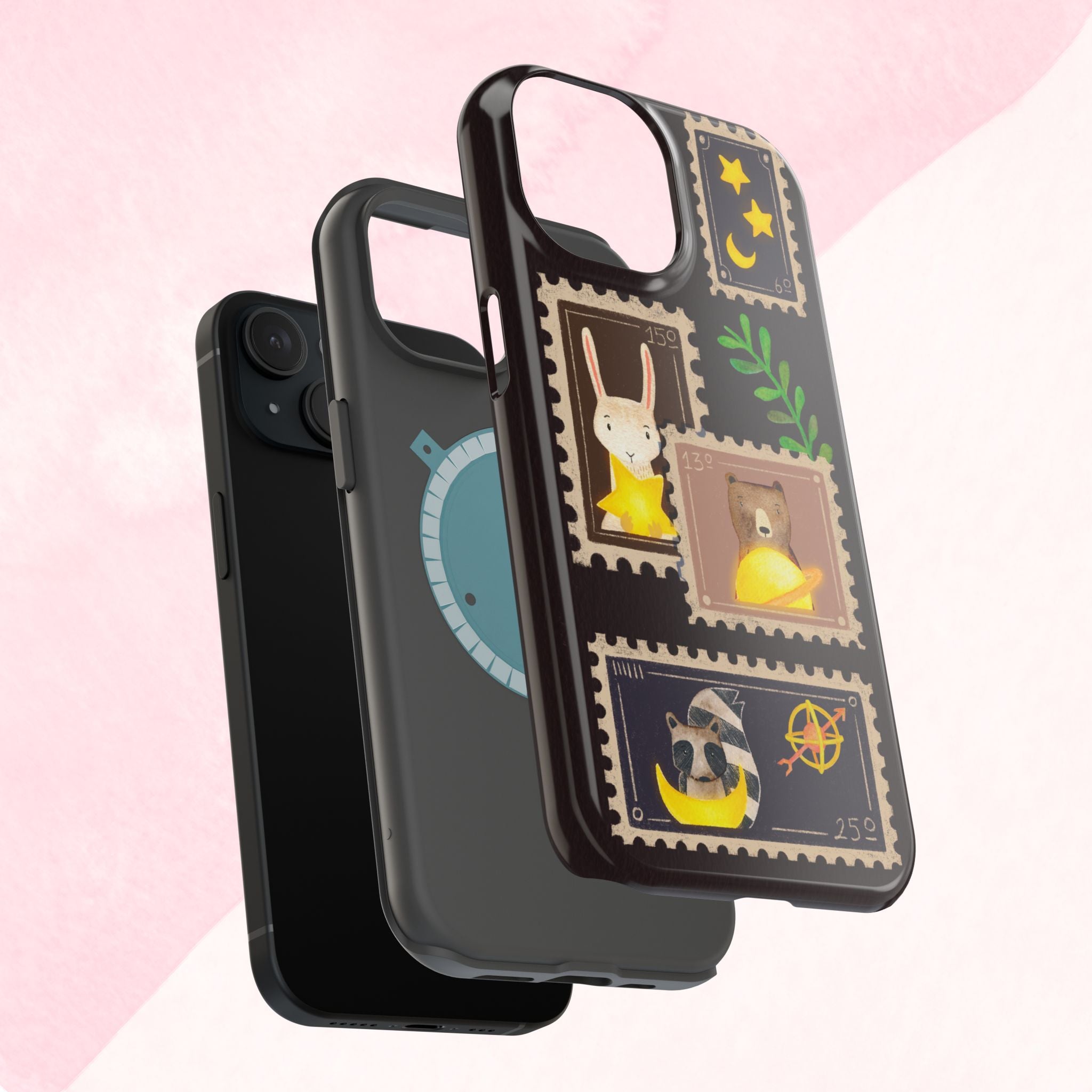 Cute Animal Stamp Phone Case, Quirky Gift for Animal Lovers, Personalized Case for Holidays, Unique Phone Accessory
