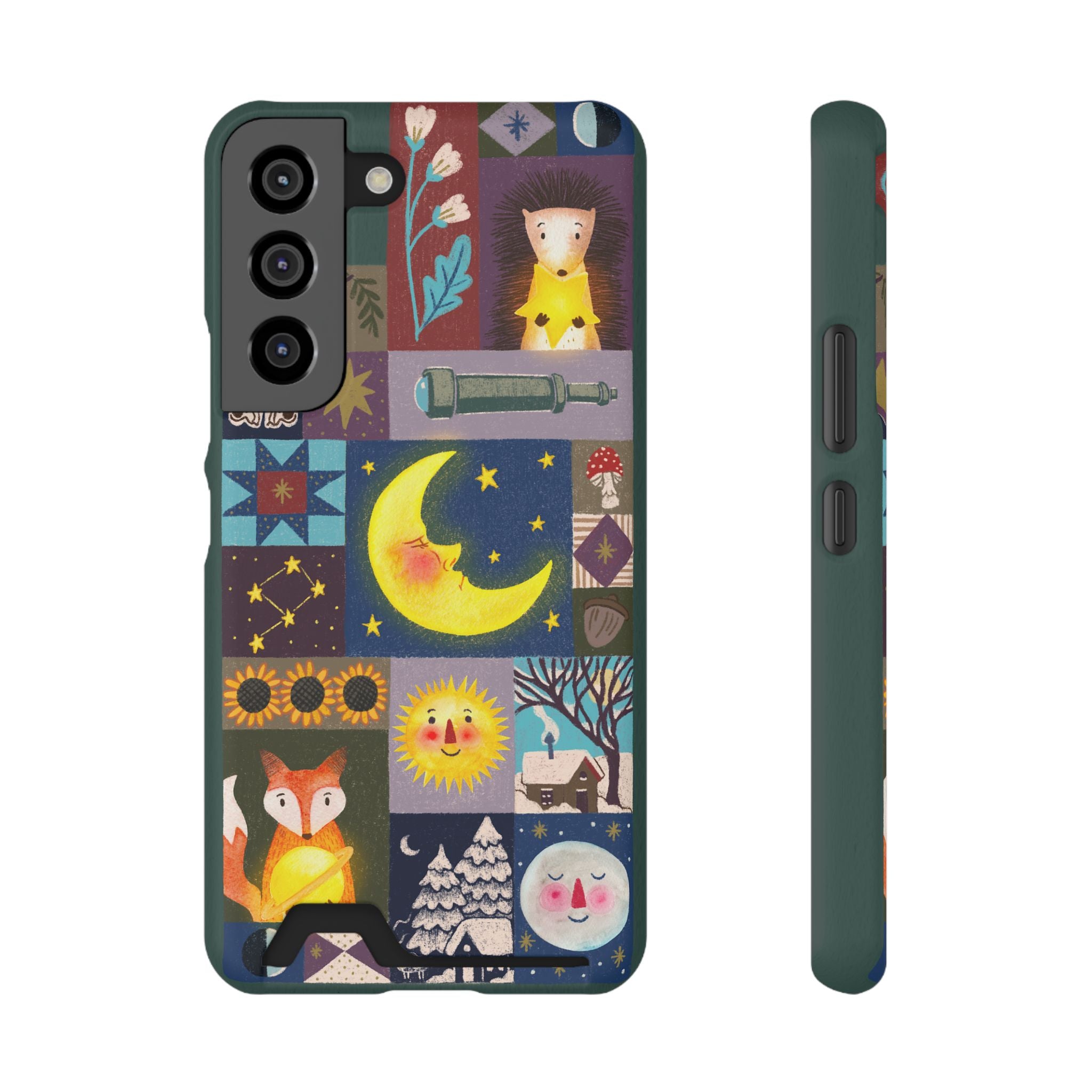 Magical Celestial Patchwork Phone Card Case - Cute Forest Animals Design, Perfect Gift for Nature Lovers, Kids & Adults, Ideal for Birthdays