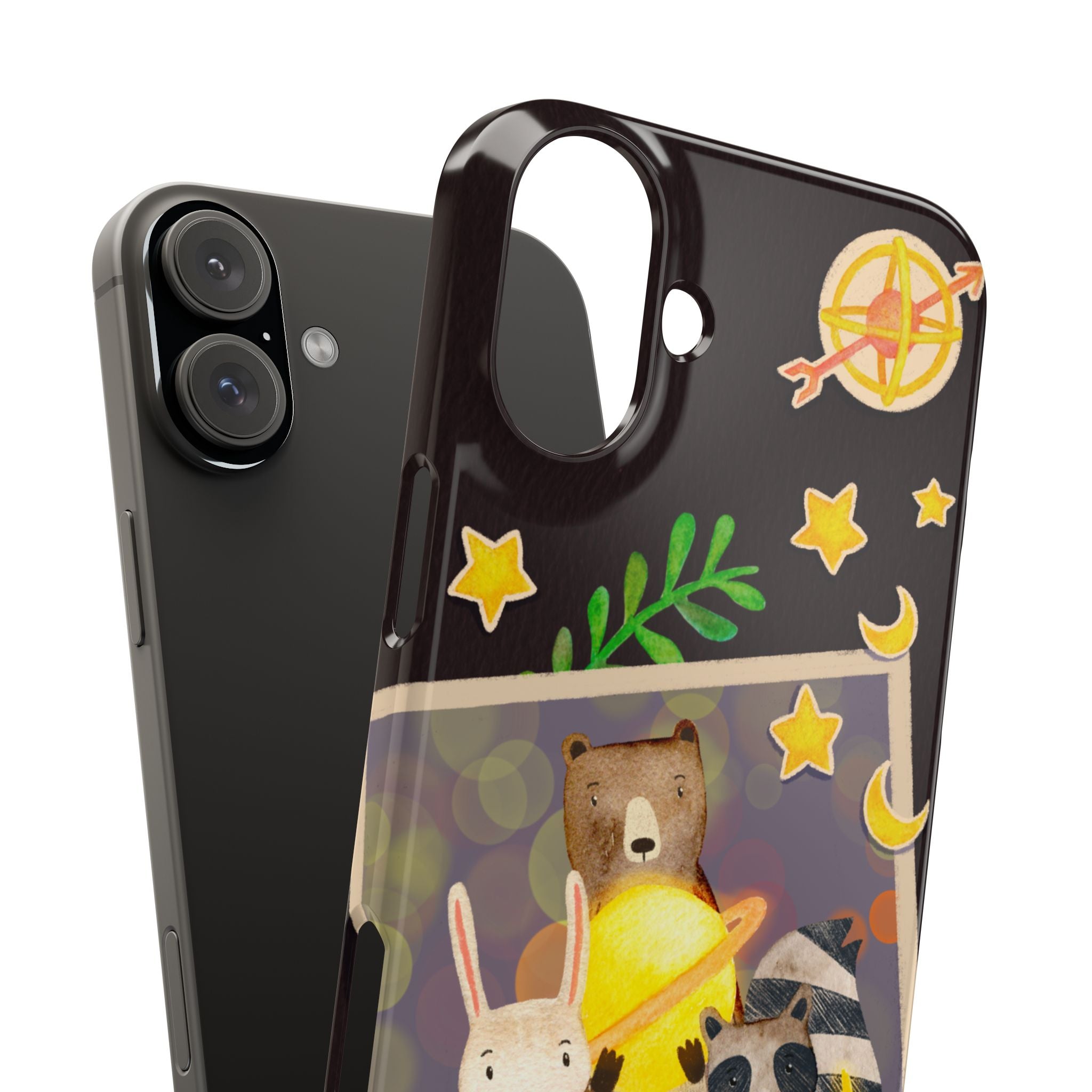 Happy Memory Animal Slim Case, Starry Night Friends iPhone Cover, Kawaii Photo Design, iPhone 8 9 X XR 12 13 14 15 16