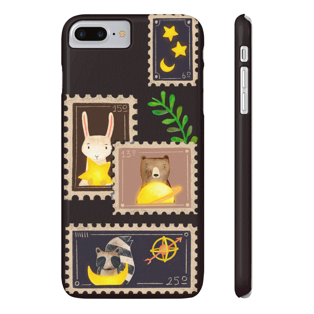 Woodland Stamp Vintage Style Glossy iPhone Case | Cute Phone Cover, Animal Lover Gift, Unique Birthday Gift, iPhone XR, 12, 13, 14, 15, 16