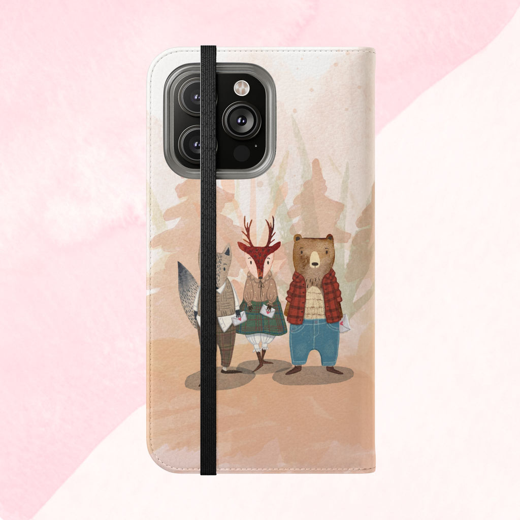 Whimsical Animal Flip Cases for Phones, Cute Woodland Creatures, Forest Friends Phone Cover, Animal Lover Gift, Phone Wallet