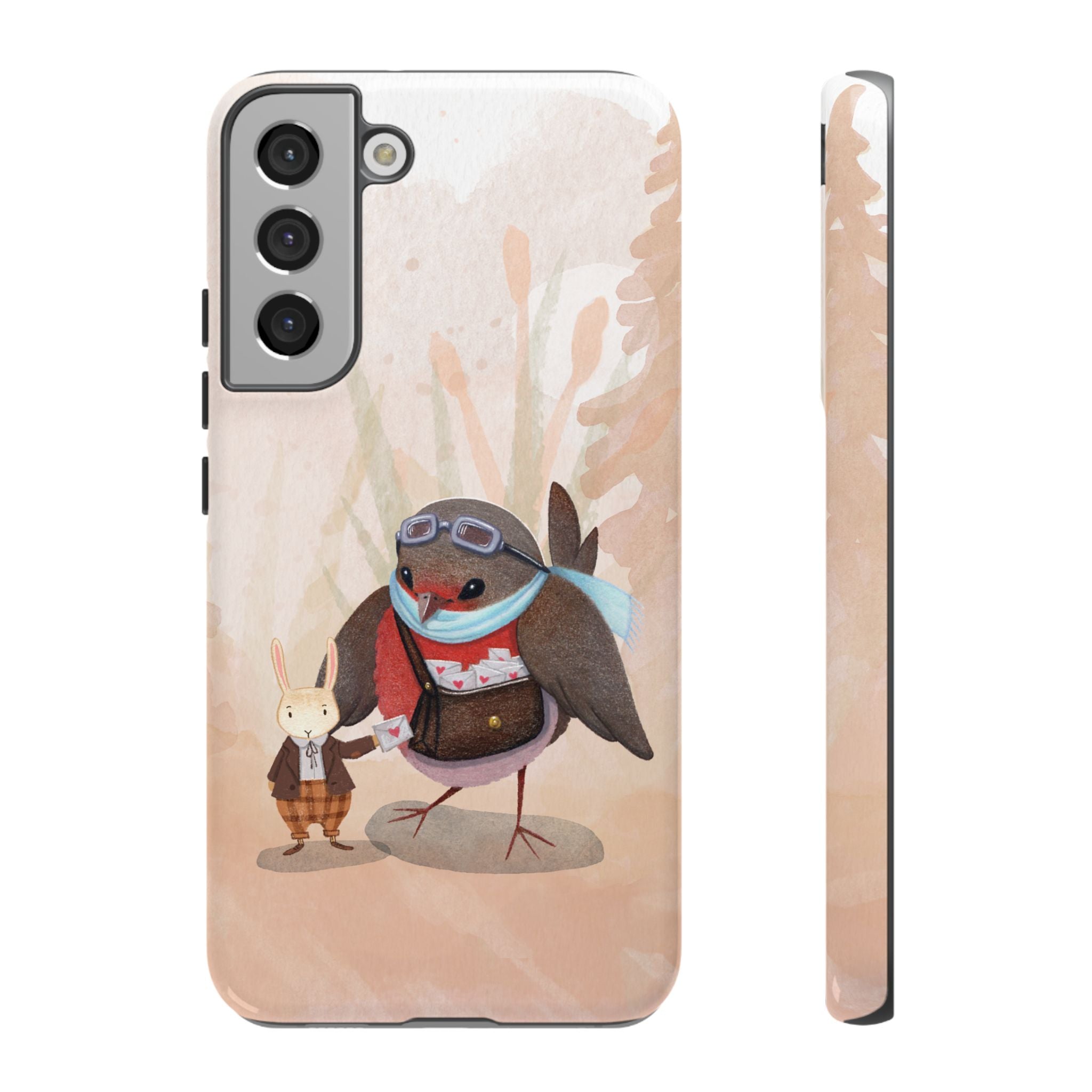 Whimsical Animal Phone Case, Cute Bird and Rabbit Design, Animal Lovers Gift, Nature-Themed Accessory, Eco-Friendly Tech Cover