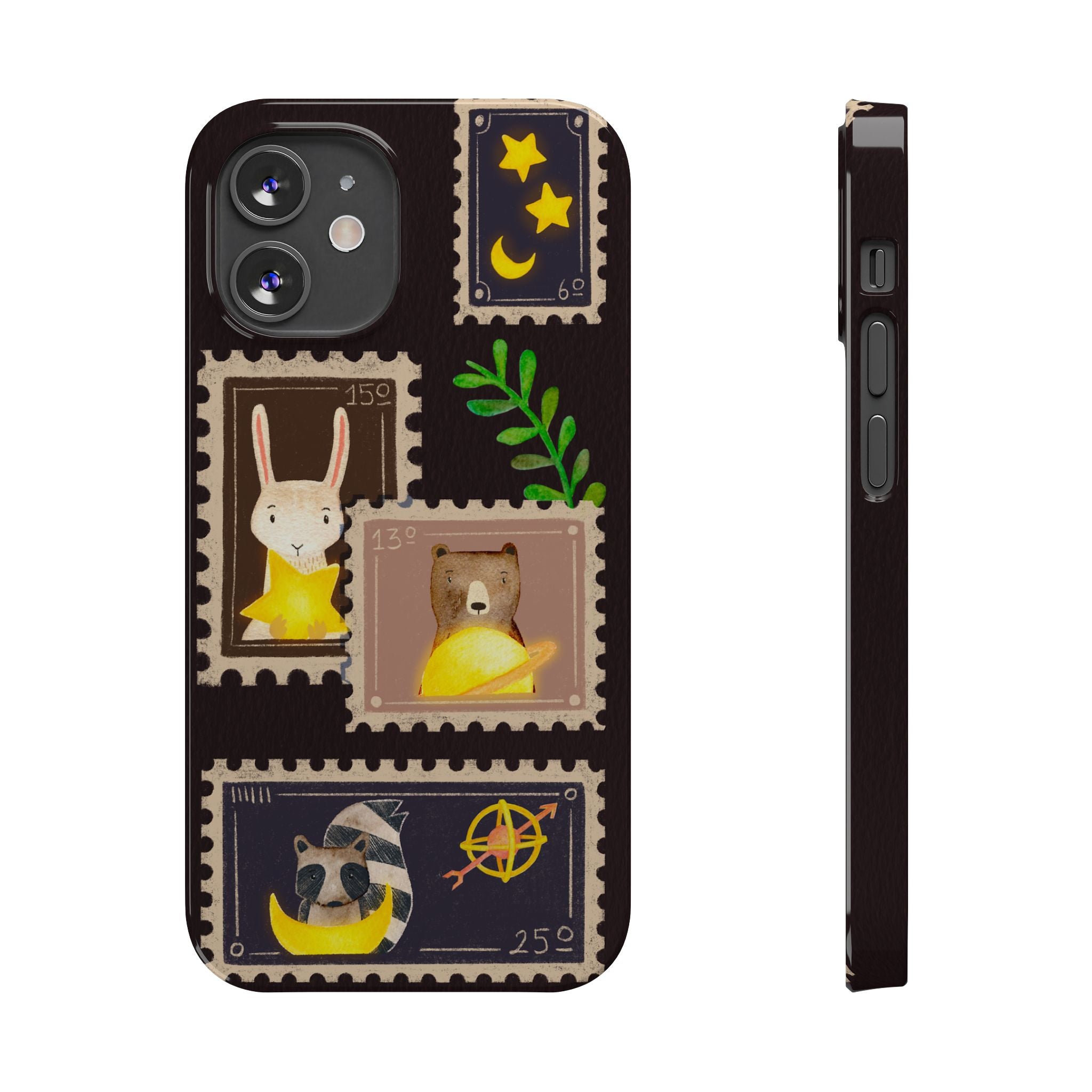 Woodland Stamp Vintage Style Glossy iPhone Case | Cute Phone Cover, Animal Lover Gift, Unique Birthday Gift, iPhone XR, 12, 13, 14, 15, 16