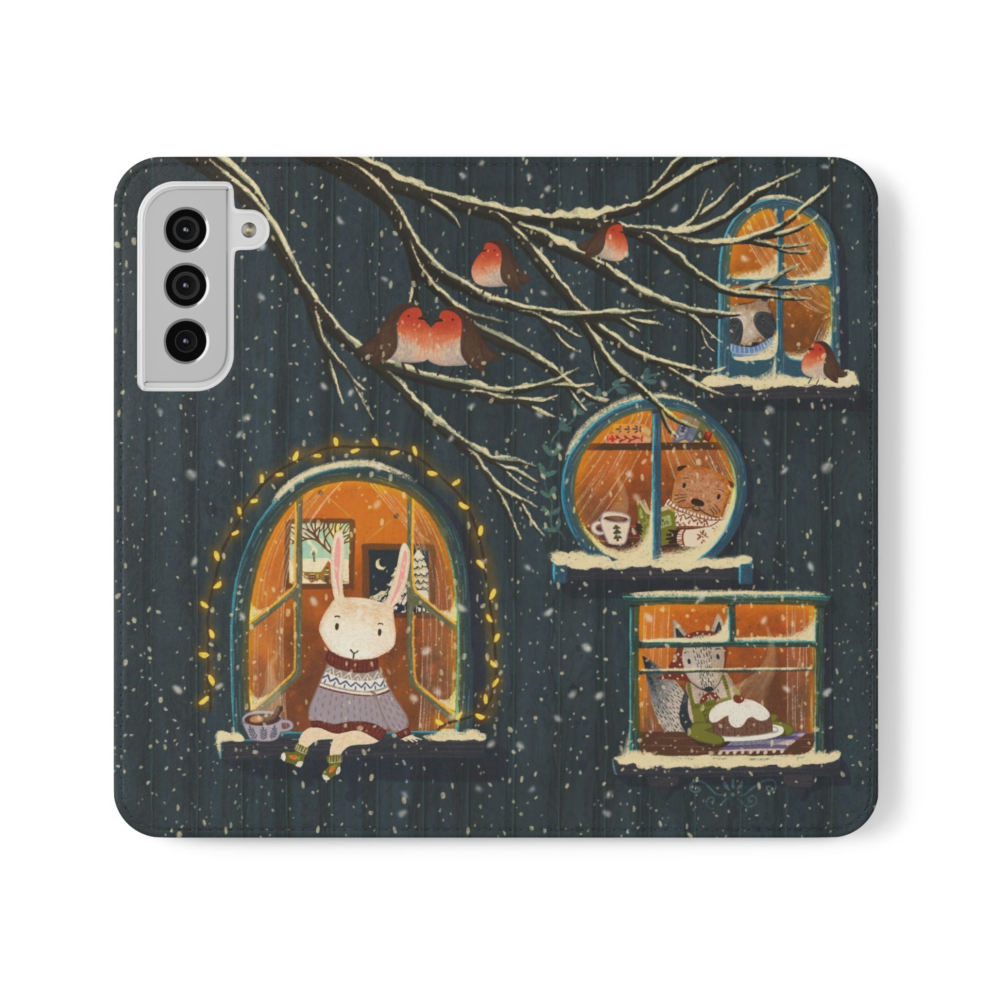Cozy Winter Cottage Wallet Case, Cute Animals Flip Cover, Vegan Leather, Cozy Vibes, Gift Idea for iPhone 11 12 13 14 15 16, Galaxy S21 S22