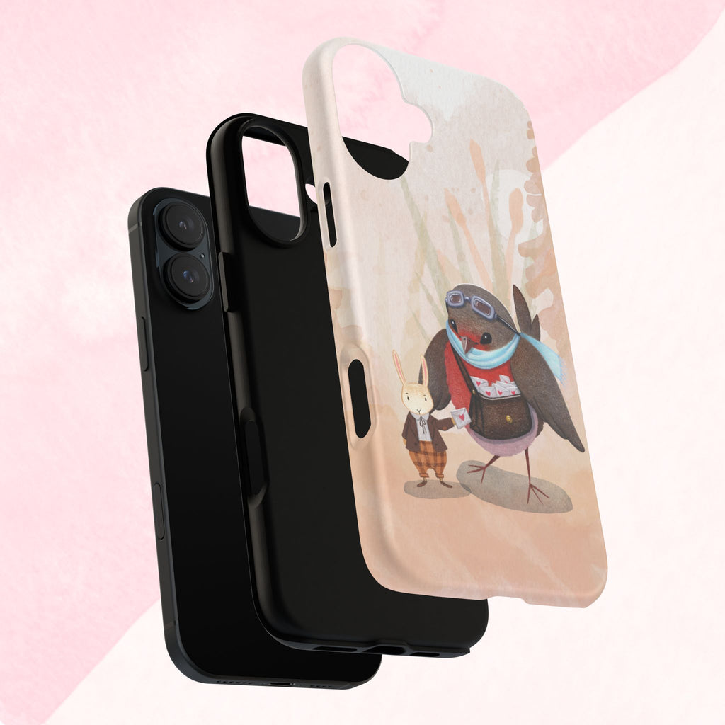 Whimsical Animal Phone Case, Cute Bird and Rabbit Design, Animal Lovers Gift, Nature-Themed Accessory, Eco-Friendly Tech Cover