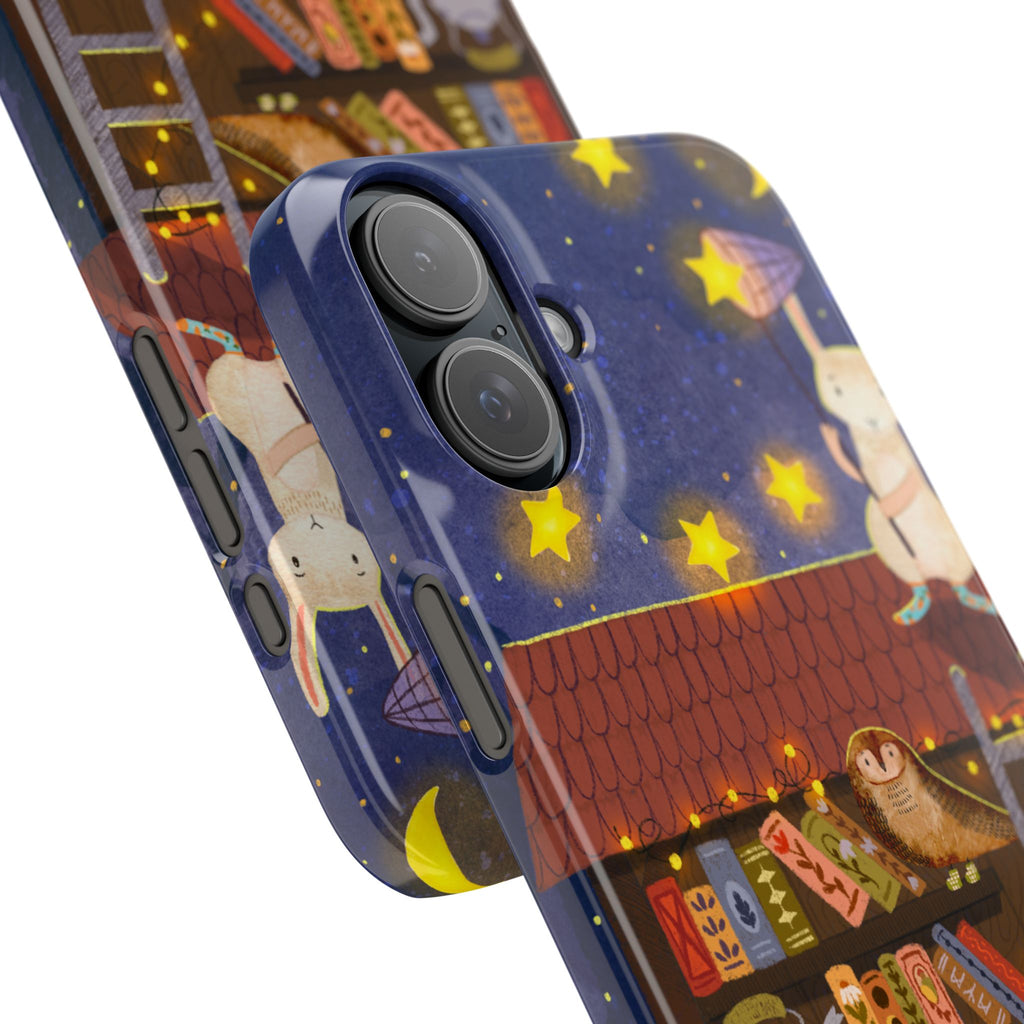 Starlit Library Phone Case, Woodland Animals iPhone Case, Cozy Night Scene Cover, Cute Animals Case Gift, iPhone 7 8 X XR 11 12 13 14 15 16