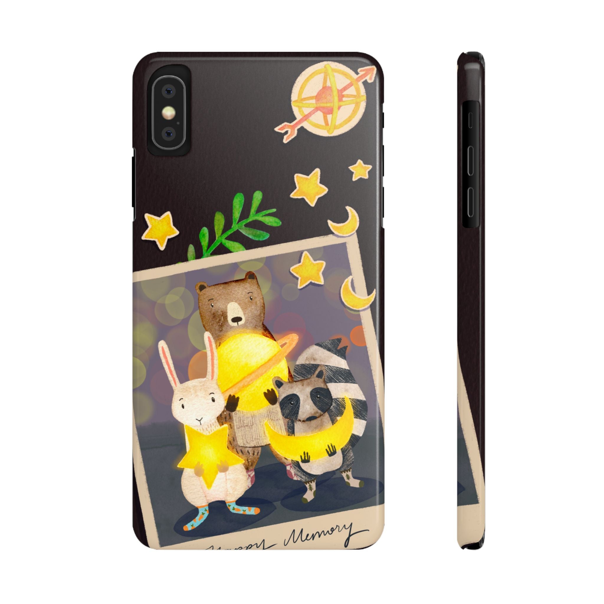 Happy Memory Animal Slim Case, Starry Night Friends iPhone Cover, Kawaii Photo Design, iPhone 8 9 X XR 12 13 14 15 16