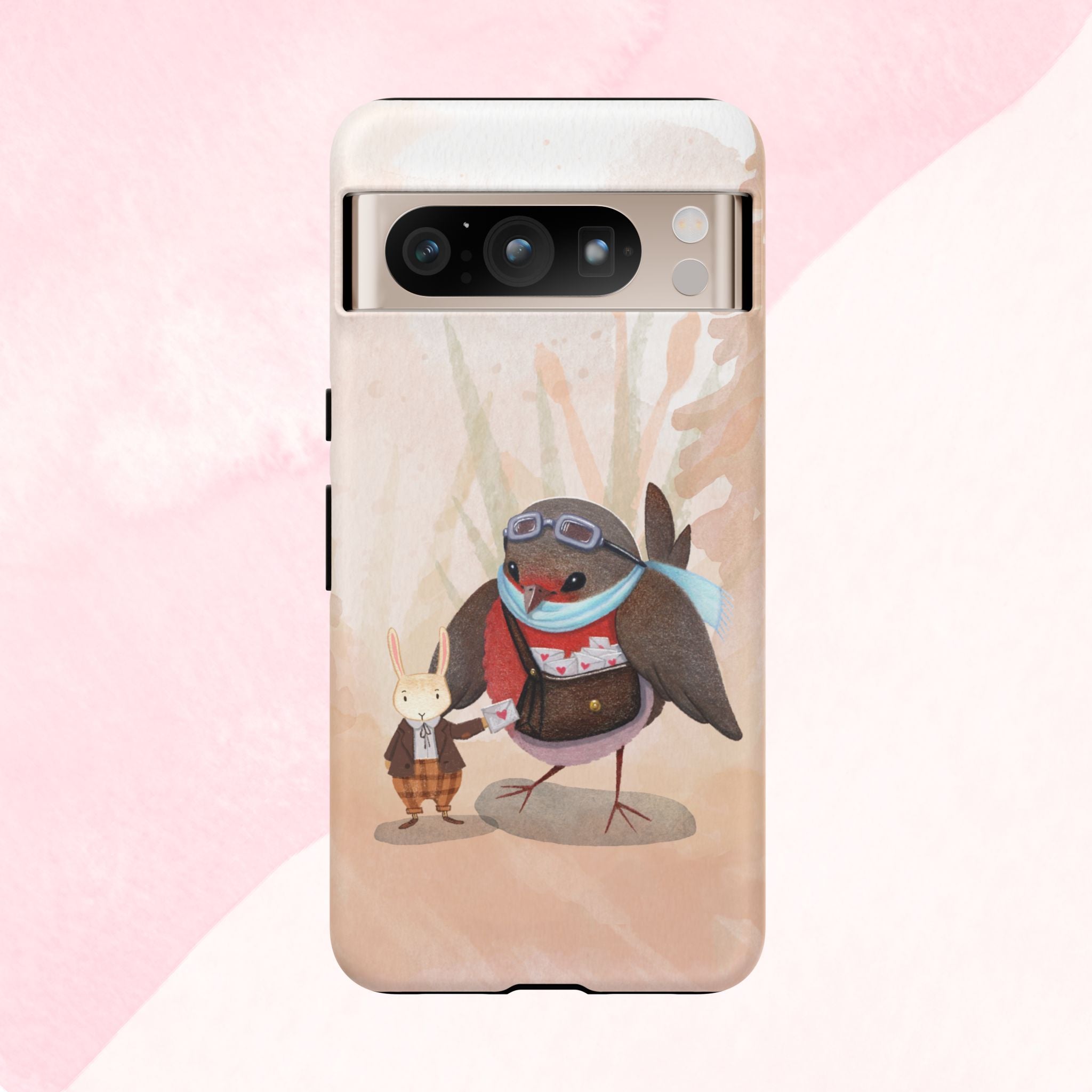 Whimsical Animal Phone Case, Cute Bird and Rabbit Design, Animal Lovers Gift, Nature-Themed Accessory, Eco-Friendly Tech Cover