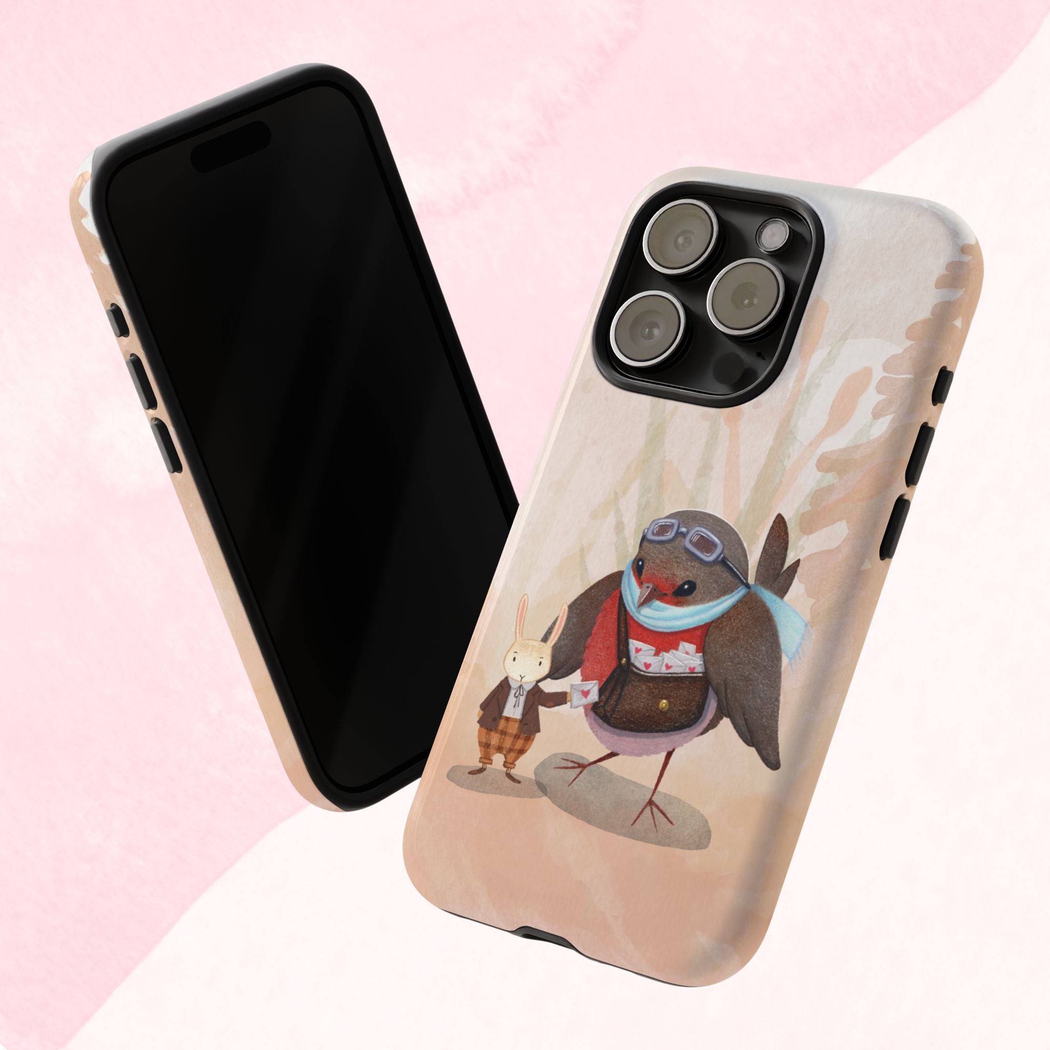Whimsical Animal Phone Case, Cute Bird and Rabbit Design, Animal Lovers Gift, Nature-Themed Accessory, Eco-Friendly Tech Cover