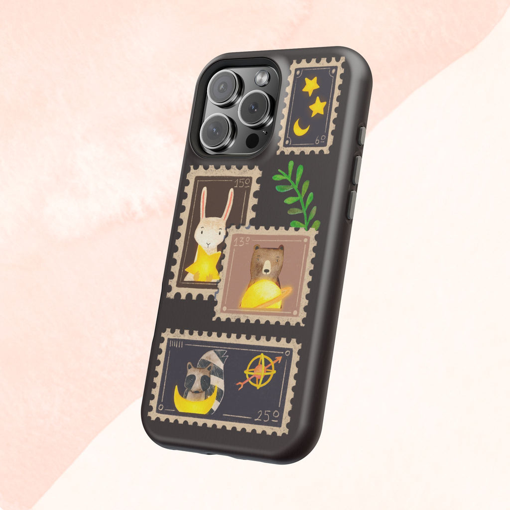 Cute Animal Stamp Phone Case, Quirky Gift for Animal Lovers, Personalized Case for Holidays, Unique Phone Accessory