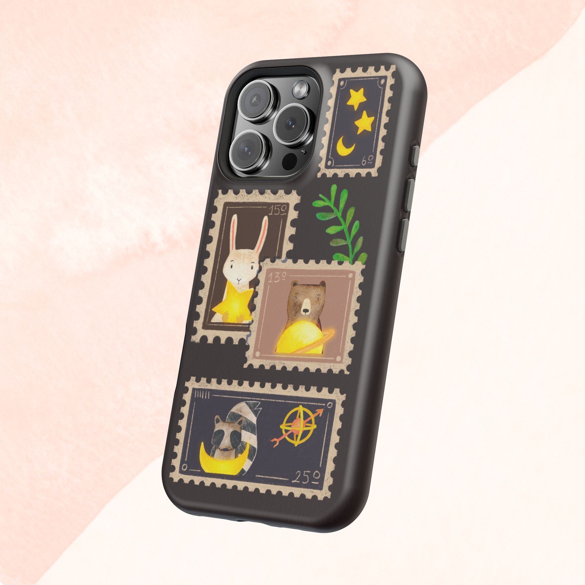 Cute Animal Stamp Phone Case, Quirky Gift for Animal Lovers, Personalized Case for Holidays, Unique Phone Accessory