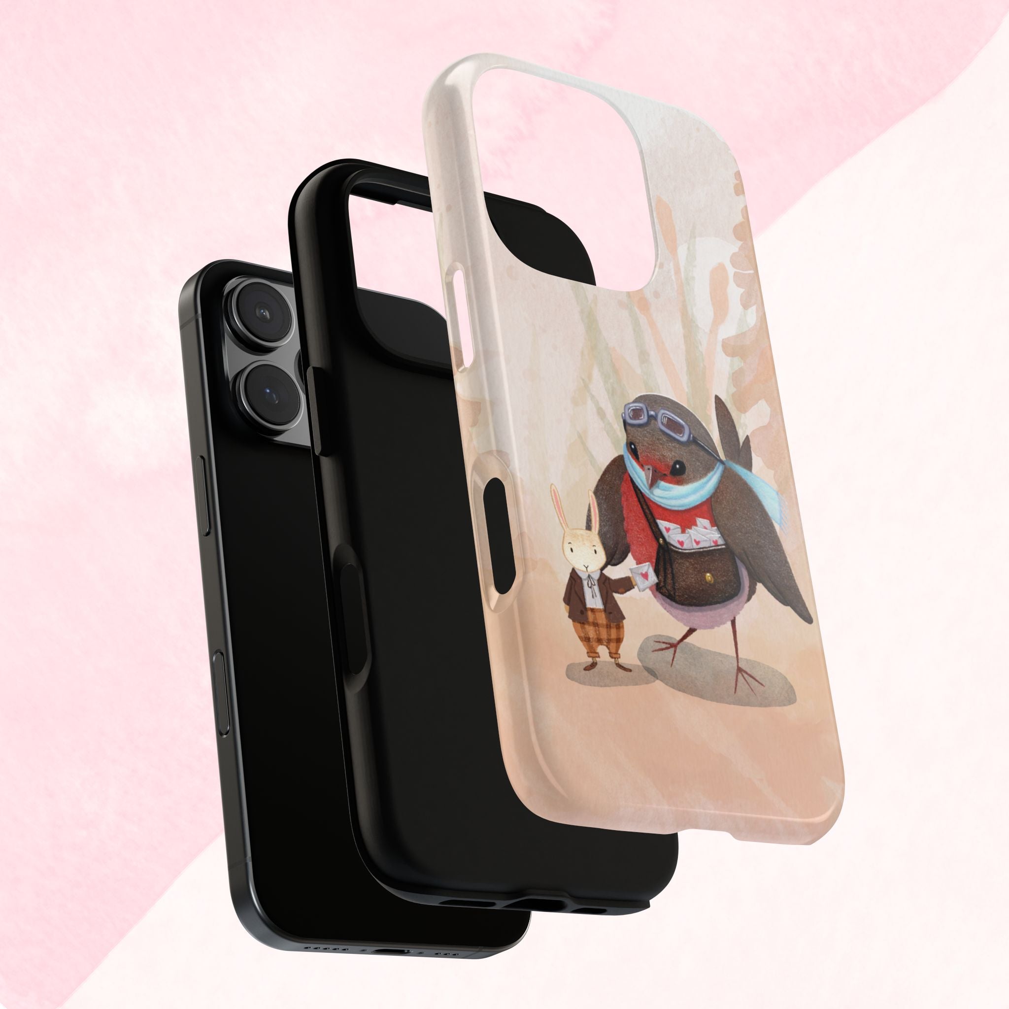 Whimsical Animal Phone Case, Cute Bird and Rabbit Design, Animal Lovers Gift, Nature-Themed Accessory, Eco-Friendly Tech Cover