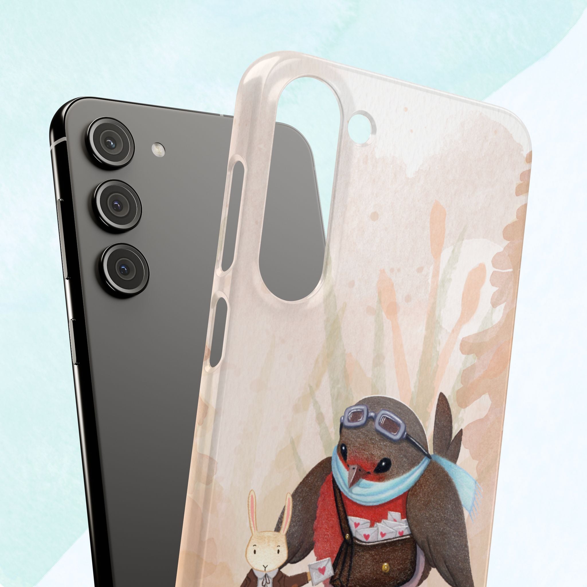 Whimsical Animal Snap Cases, Cute Phone Case, Handmade Bird and Bunny Design, Gift for Animal Lovers, Unique Smartphone Cover