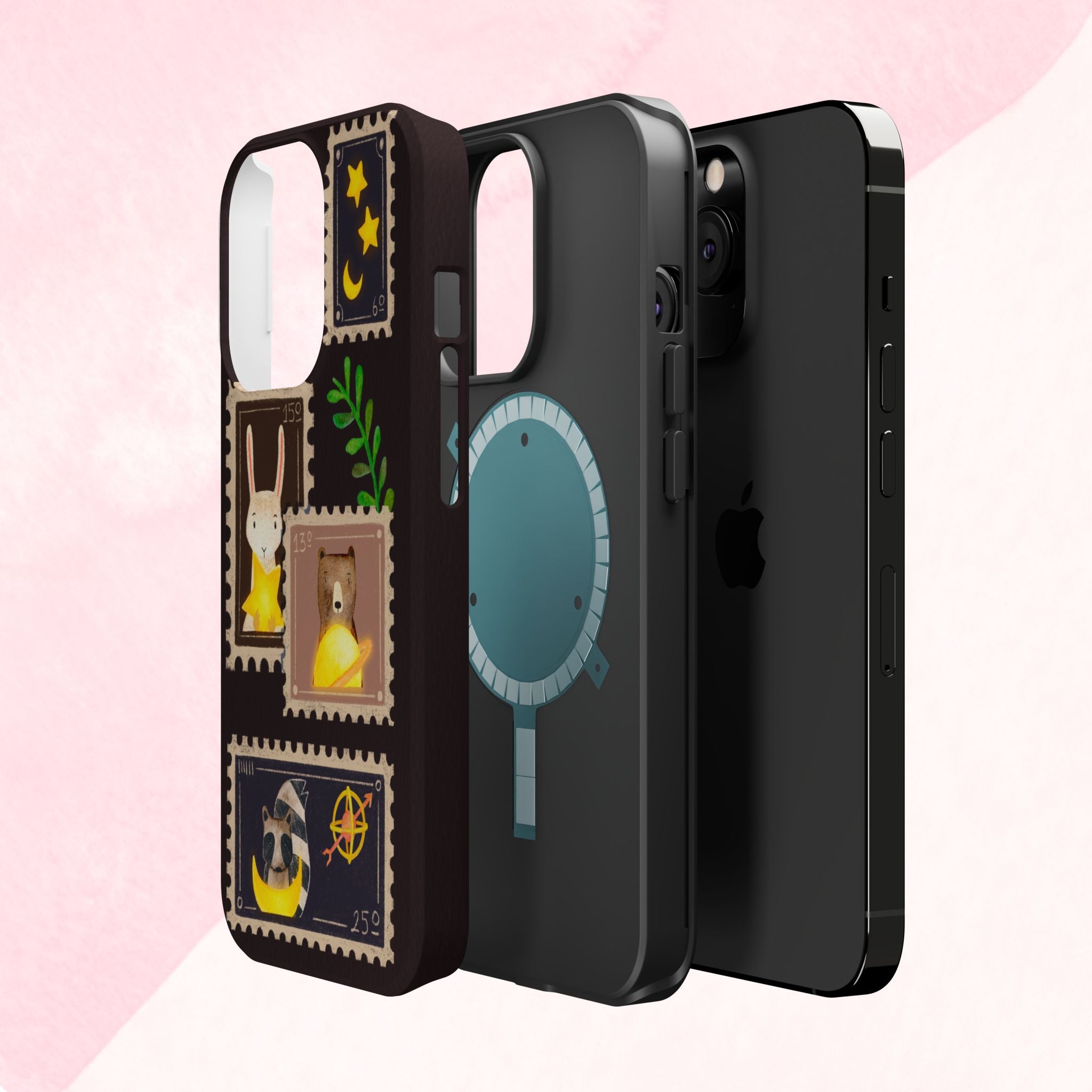 Cute Animal Stamp Phone Case, Quirky Gift for Animal Lovers, Personalized Case for Holidays, Unique Phone Accessory