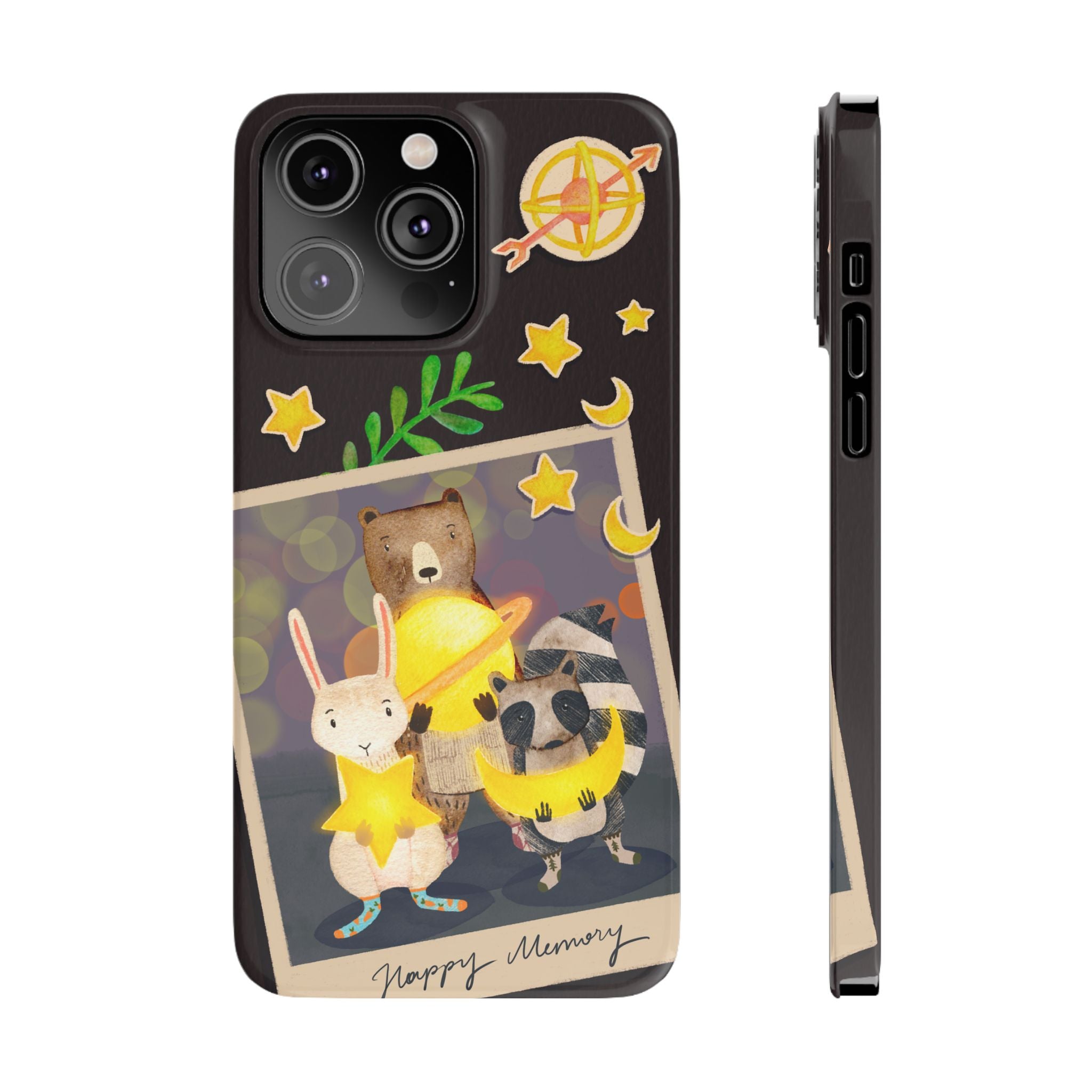 Happy Memory Animal Slim Case, Starry Night Friends iPhone Cover, Kawaii Photo Design, iPhone 8 9 X XR 12 13 14 15 16