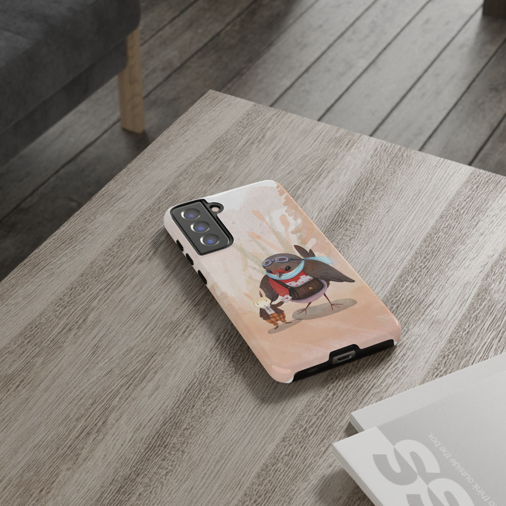 Whimsical Animal Phone Case, Cute Bird and Rabbit Design, Animal Lovers Gift, Nature-Themed Accessory, Eco-Friendly Tech Cover