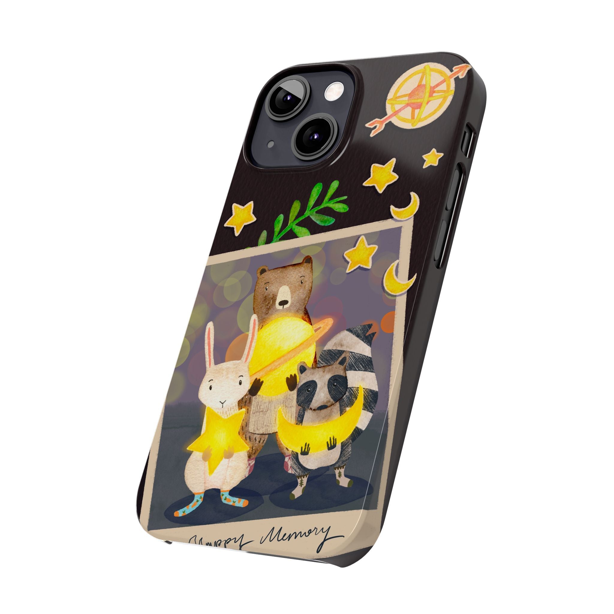 Happy Memory Animal Slim Case, Starry Night Friends iPhone Cover, Kawaii Photo Design, iPhone 8 9 X XR 12 13 14 15 16