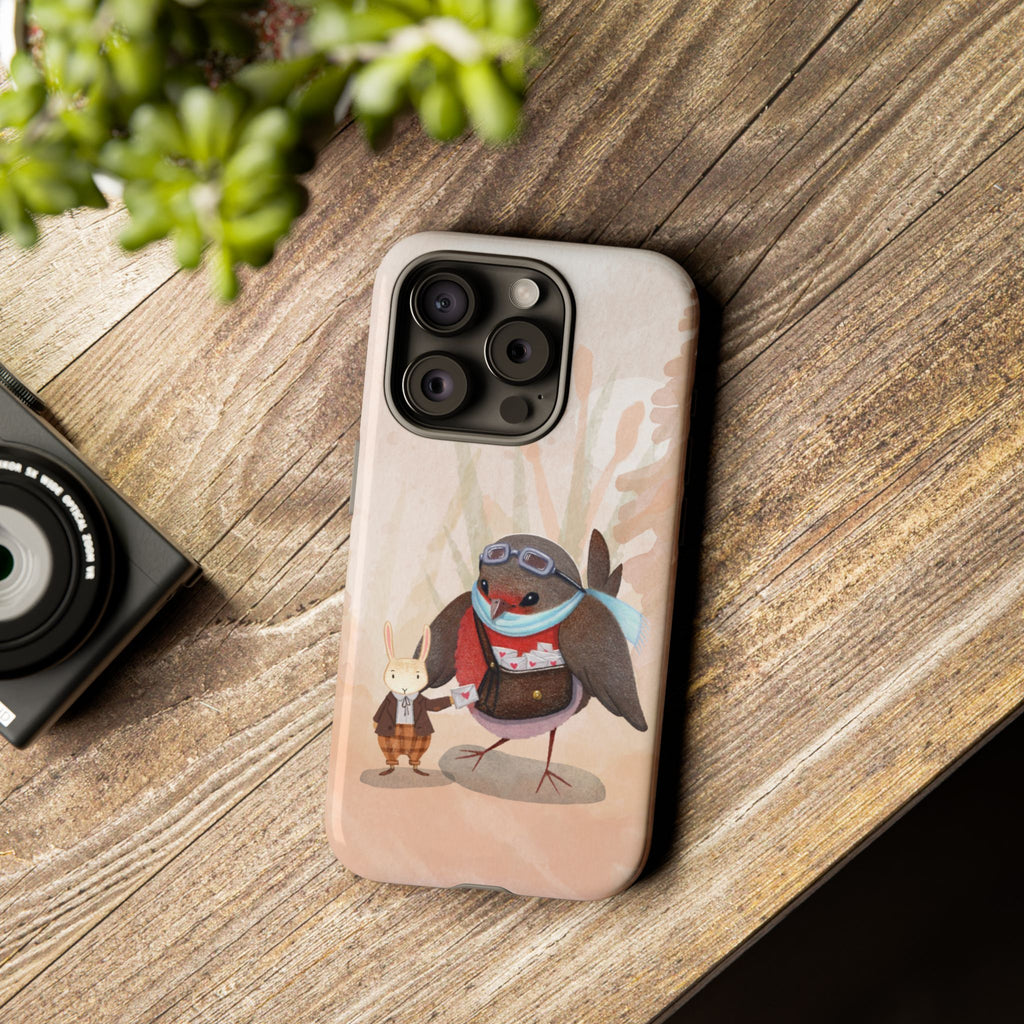 Whimsical Animal Phone Case, Cute Bird and Rabbit Design, Animal Lovers Gift, Nature-Themed Accessory, Eco-Friendly Tech Cover