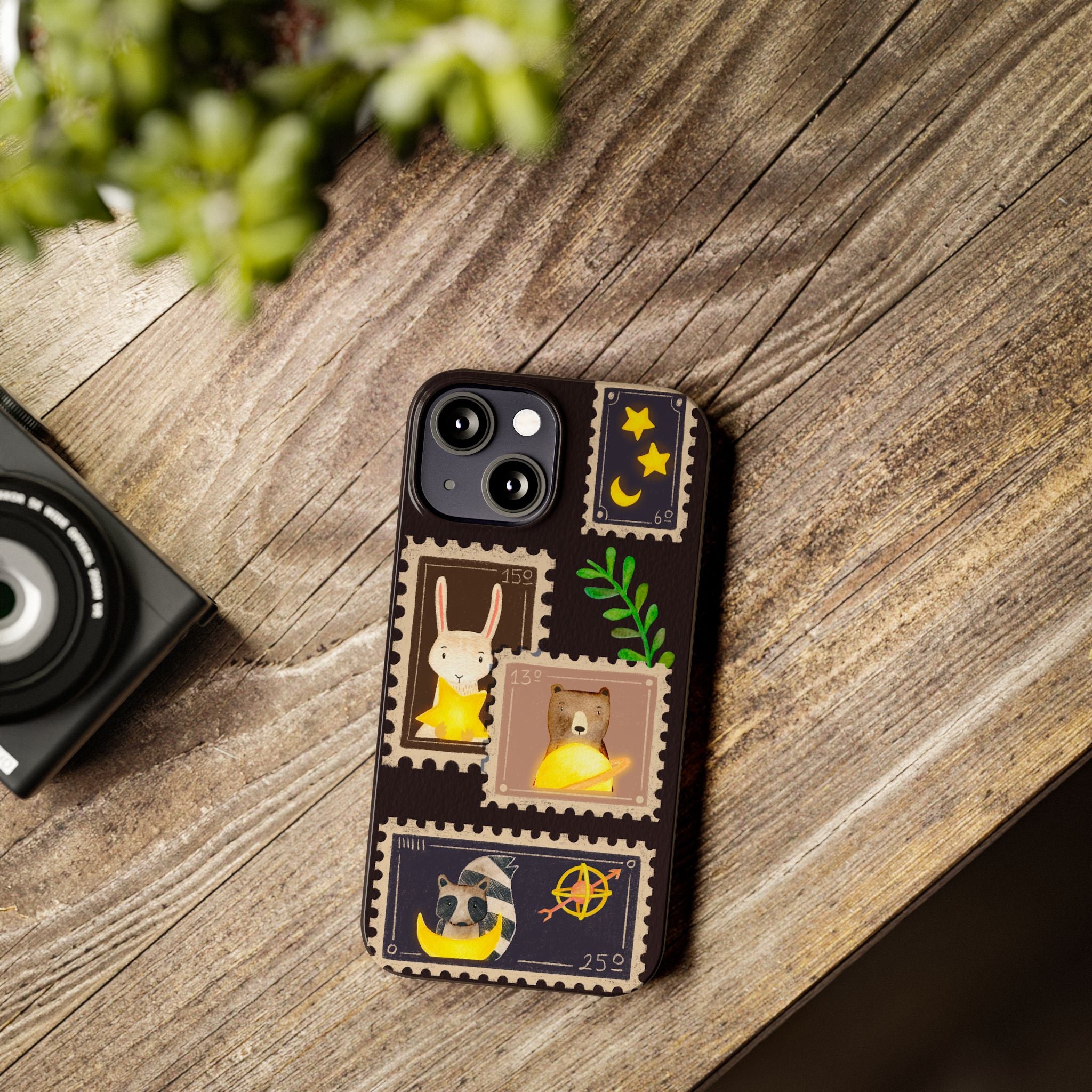Woodland Stamp Vintage Style Glossy iPhone Case | Cute Phone Cover, Animal Lover Gift, Unique Birthday Gift, iPhone XR, 12, 13, 14, 15, 16
