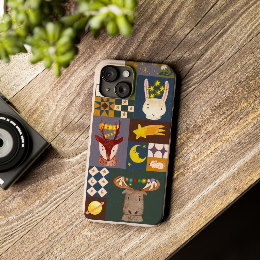 Holiday Night Sky Slim Case, Cute Forest Creatures iPhone Cover, Bunny Deer Moose, iPhone 7 8 X XR XS 11 12 13 14 15 16