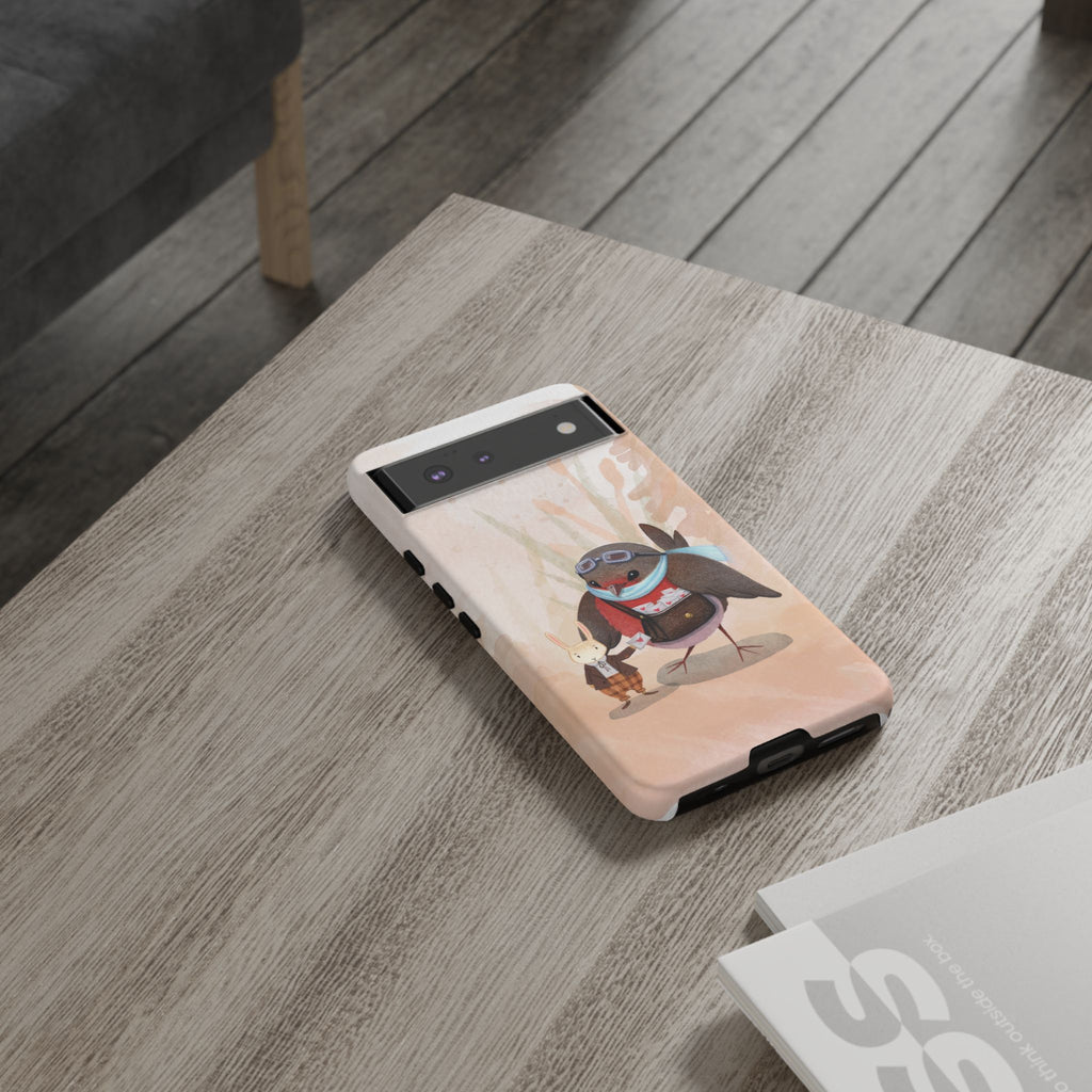 Whimsical Animal Phone Case, Cute Bird and Rabbit Design, Animal Lovers Gift, Nature-Themed Accessory, Eco-Friendly Tech Cover