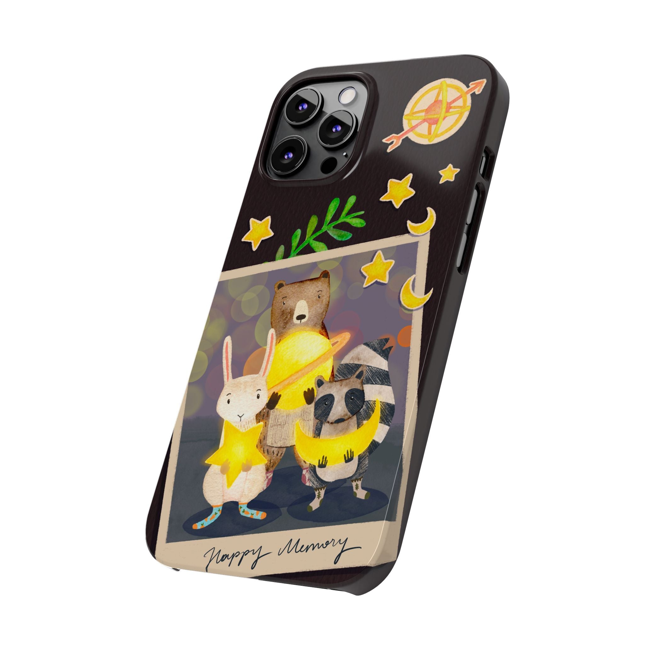 Happy Memory Animal Slim Case, Starry Night Friends iPhone Cover, Kawaii Photo Design, iPhone 8 9 X XR 12 13 14 15 16
