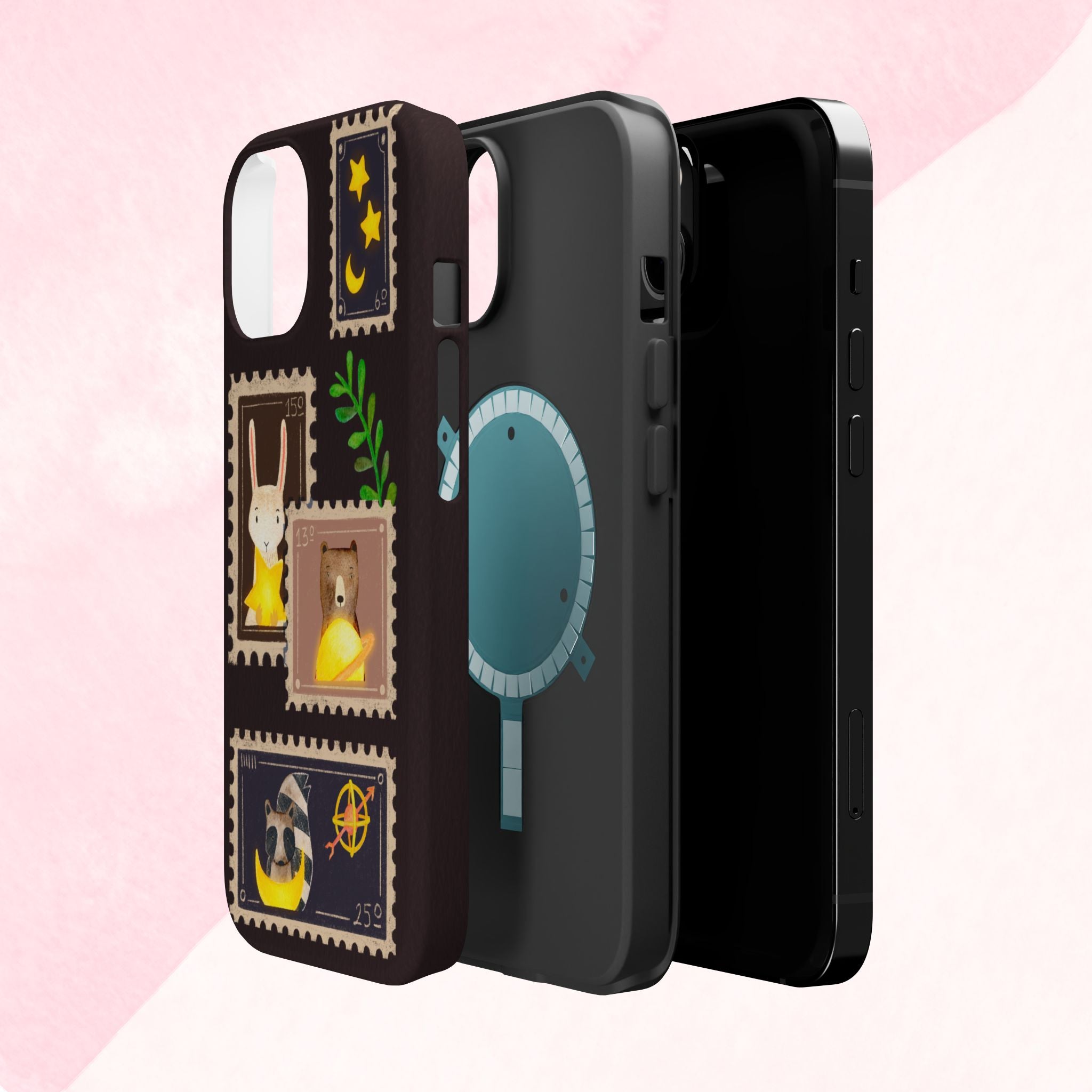 Cute Animal Stamp Phone Case, Quirky Gift for Animal Lovers, Personalized Case for Holidays, Unique Phone Accessory